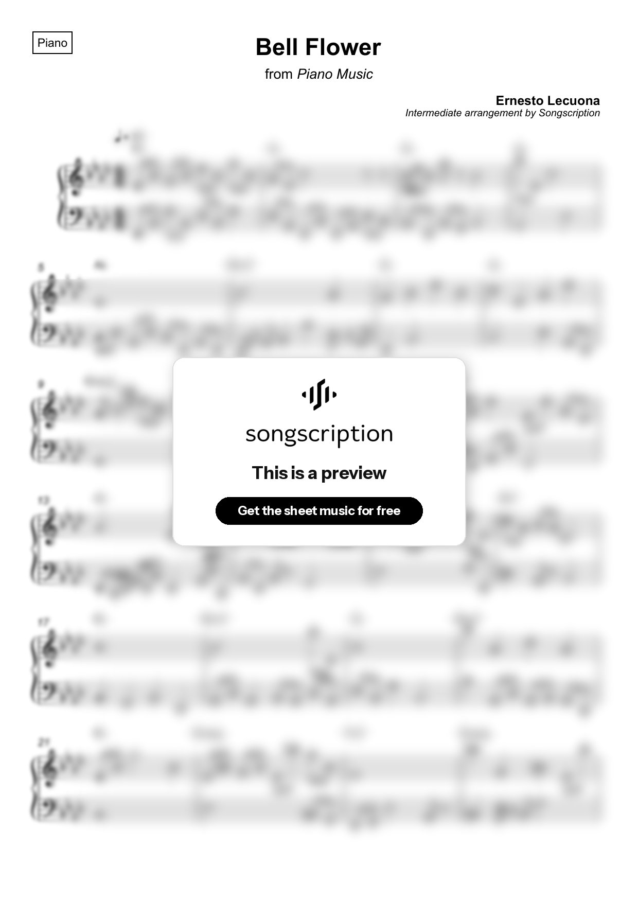 Intermediate Piano Sheet Music for "Bell Flower" by Ernesto Lecuona