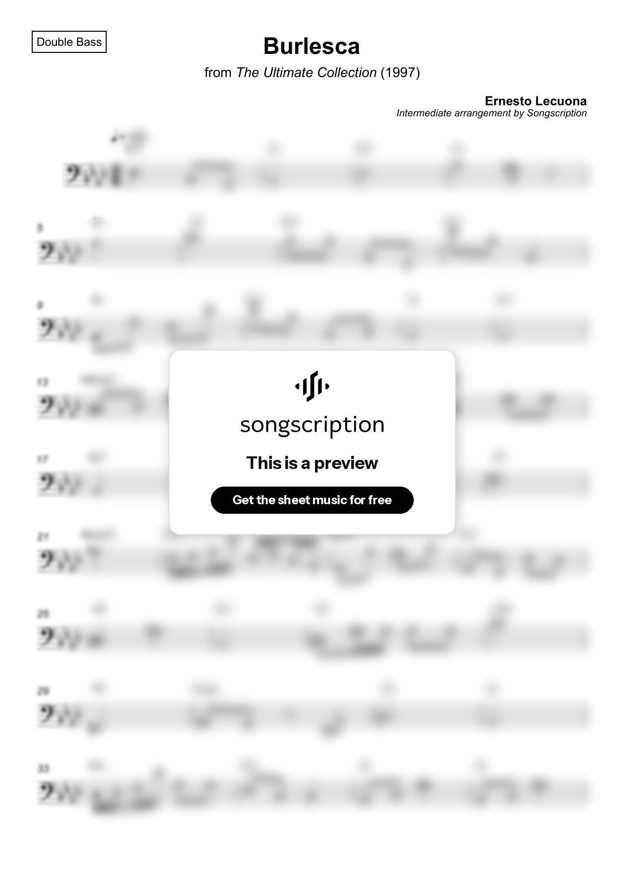 Intermediate Double Bass Sheet Music for "Burlesca" by Ernesto Lecuona