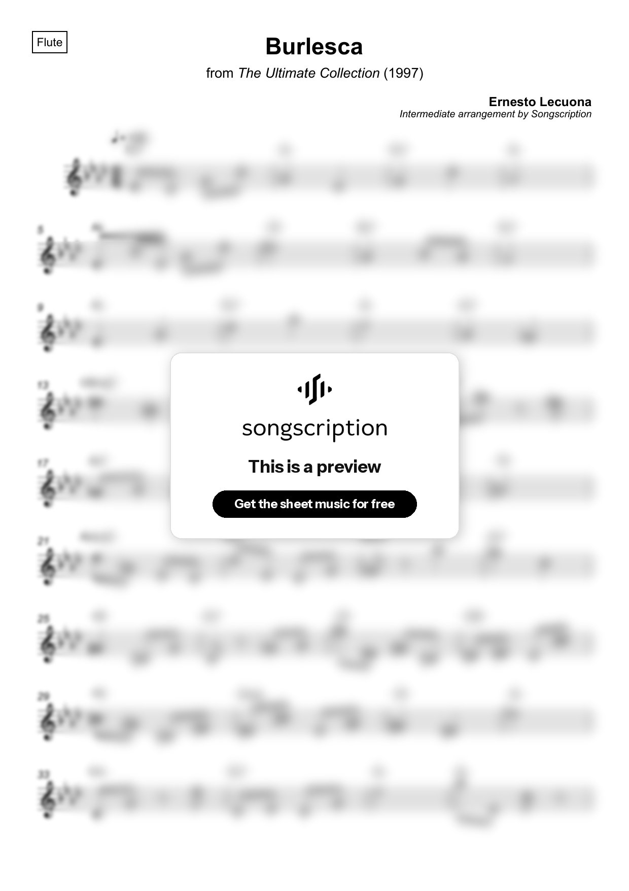 Intermediate Flute Sheet Music for "Burlesca" by Ernesto Lecuona