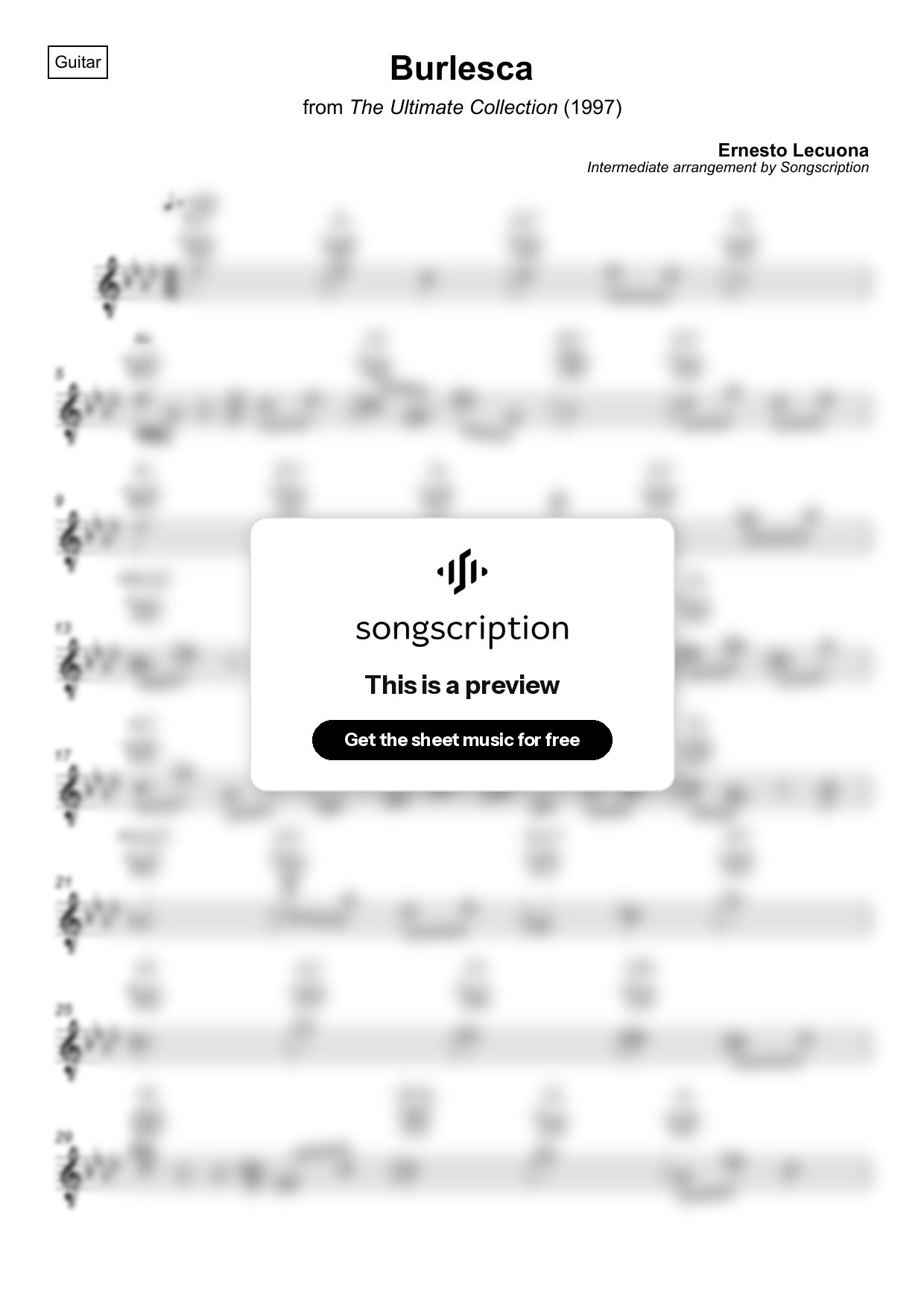 Intermediate Acoustic Guitar Sheet Music for "Burlesca" by Ernesto Lecuona
