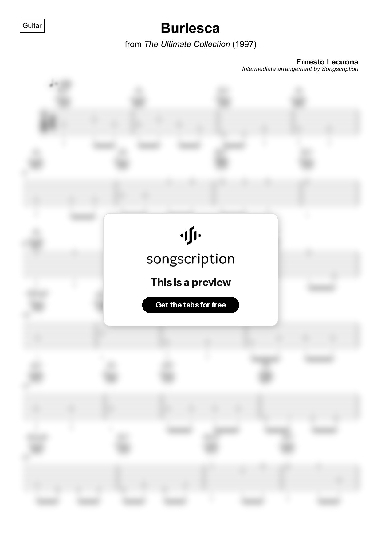 Intermediate Acoustic Guitar Tabs for "Burlesca" by Ernesto Lecuona