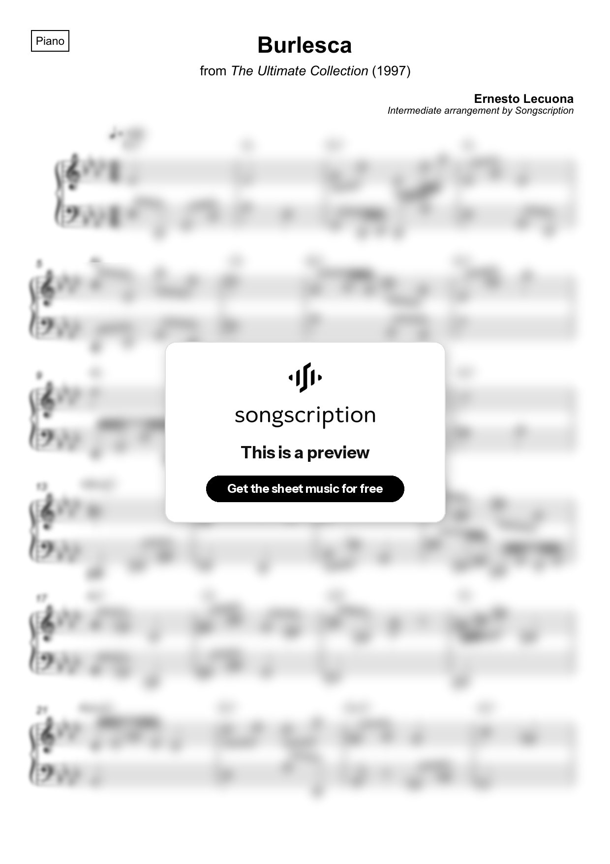Intermediate Piano Sheet Music for "Burlesca" by Ernesto Lecuona