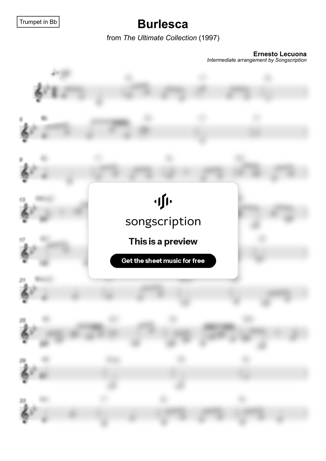 Intermediate Trumpet Sheet Music for "Burlesca" by Ernesto Lecuona