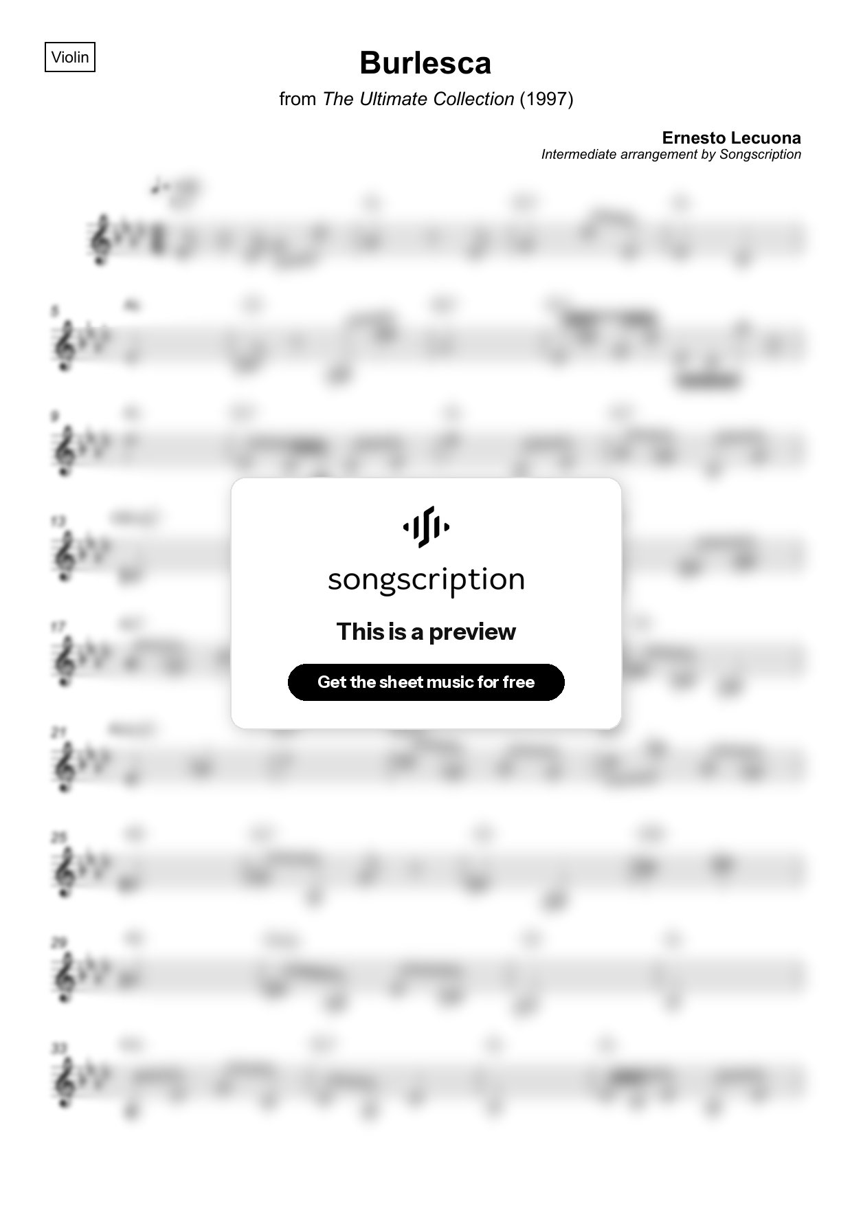 Intermediate Violin Sheet Music for "Burlesca" by Ernesto Lecuona