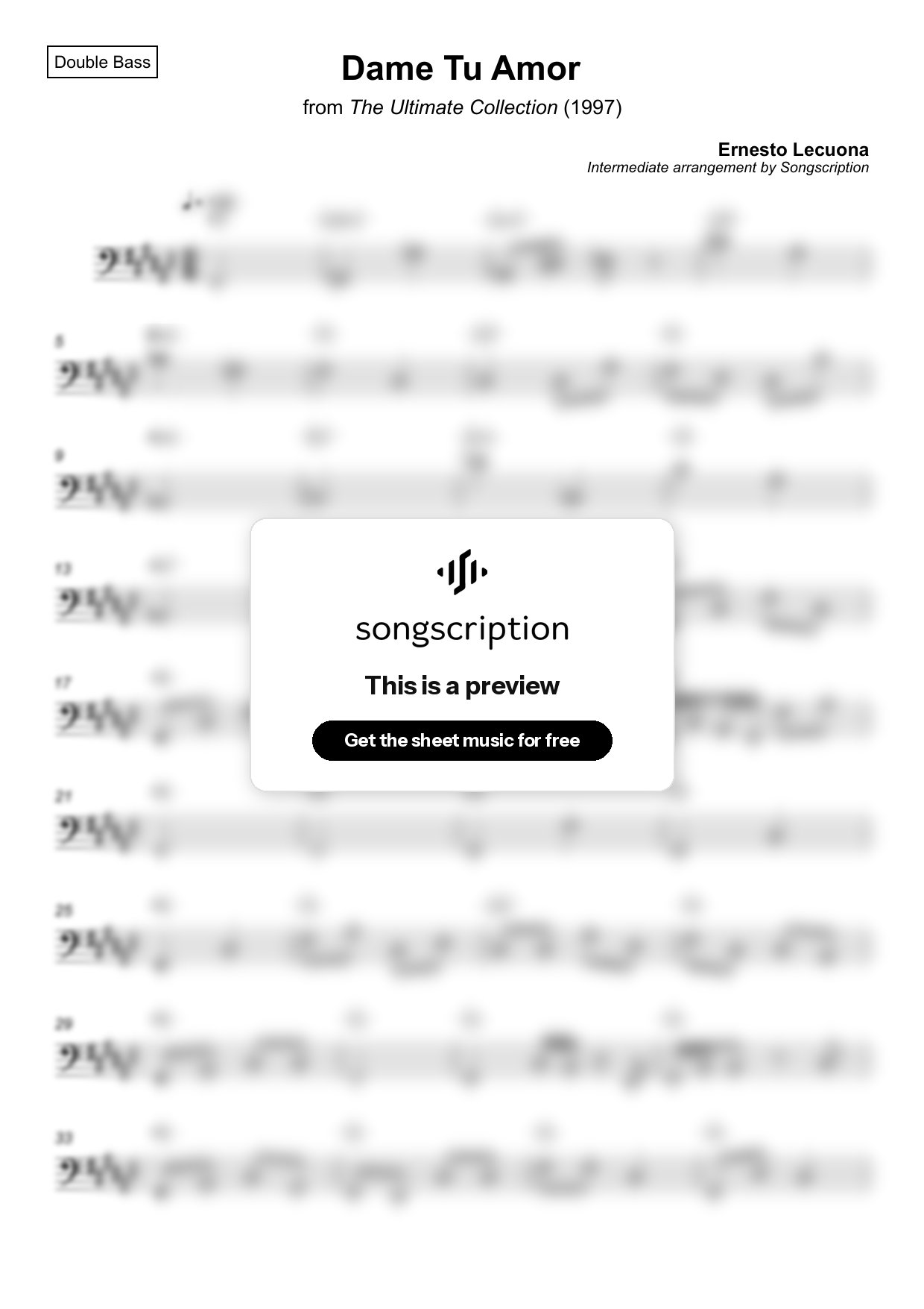 Intermediate Double Bass Sheet Music for "Dame Tu Amor" by Ernesto Lecuona