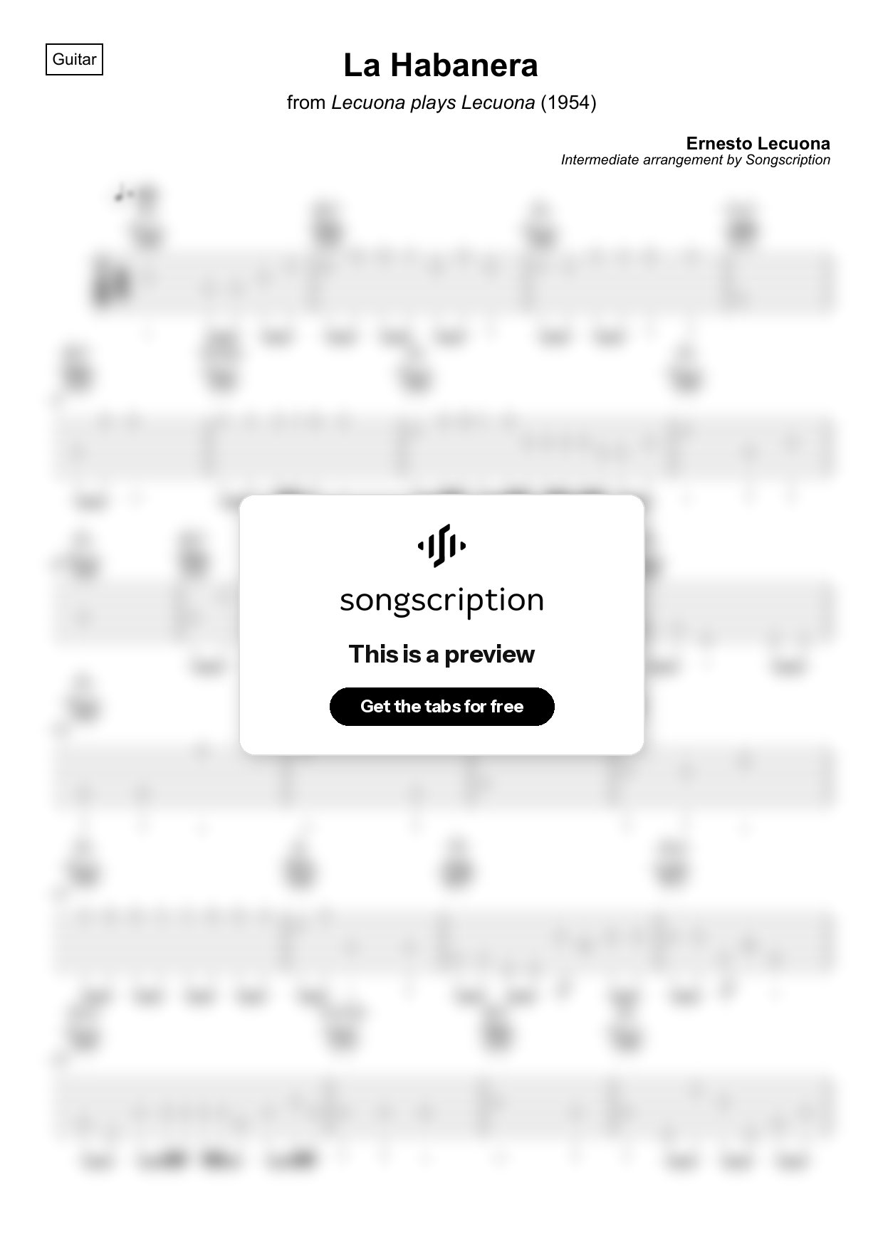 Intermediate Acoustic Guitar Tabs for "La Habanera" by Ernesto Lecuona