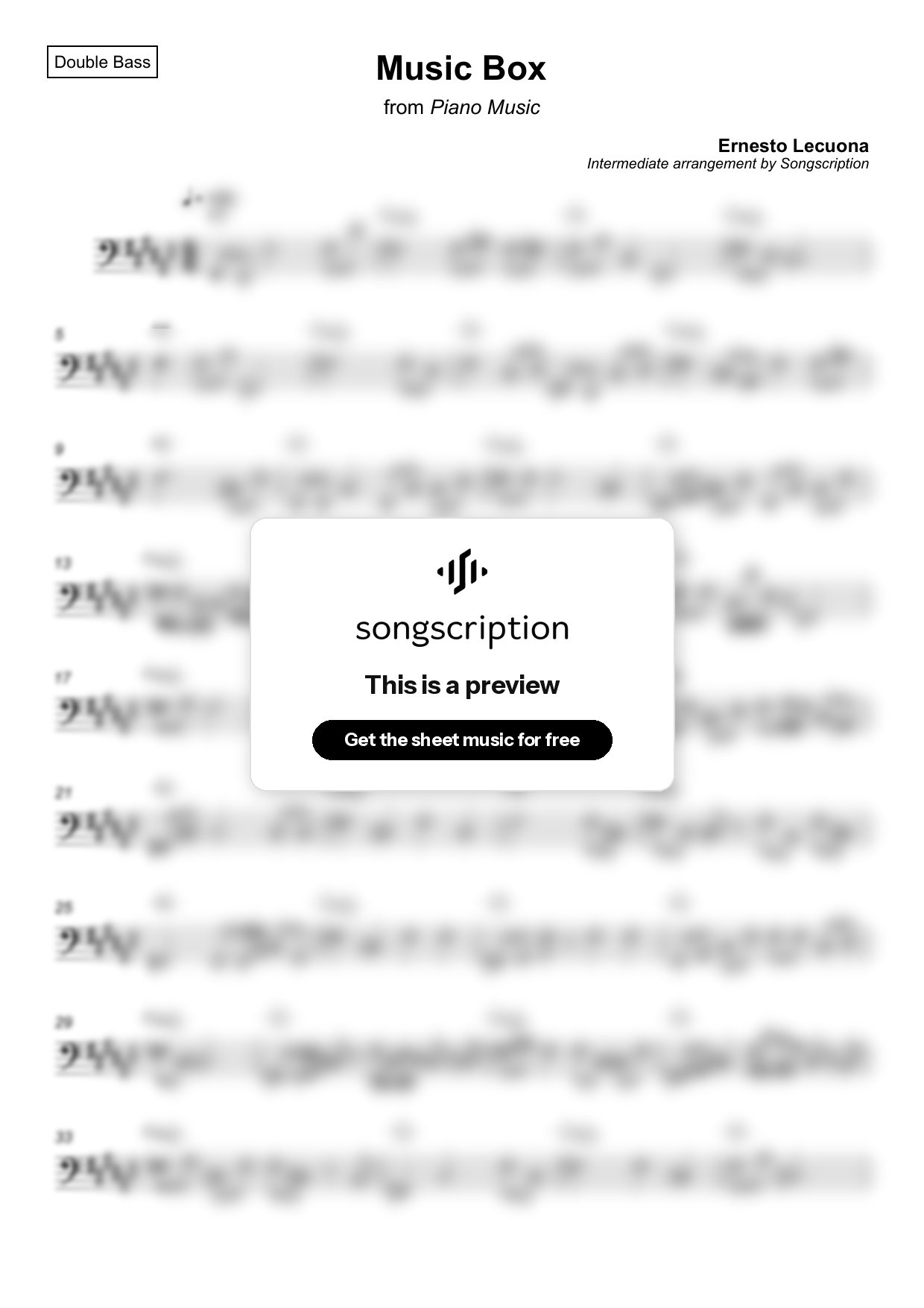 Intermediate Double Bass Sheet Music for "Music Box" by Ernesto Lecuona