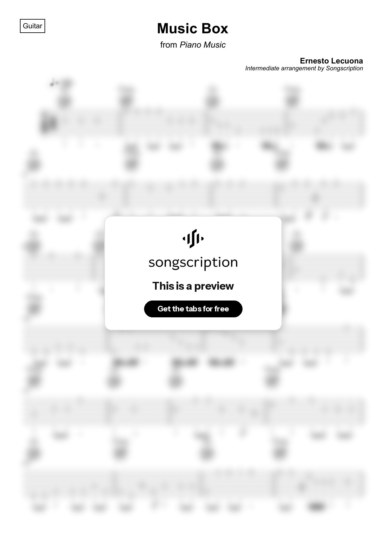 Intermediate Acoustic Guitar Tabs for "Music Box" by Ernesto Lecuona