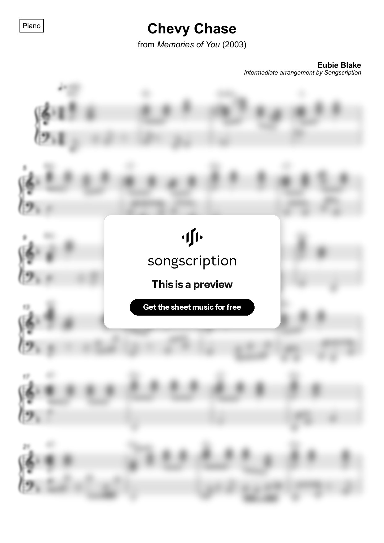 Intermediate Piano Sheet Music for "Chevy Chase" by Eubie Blake
