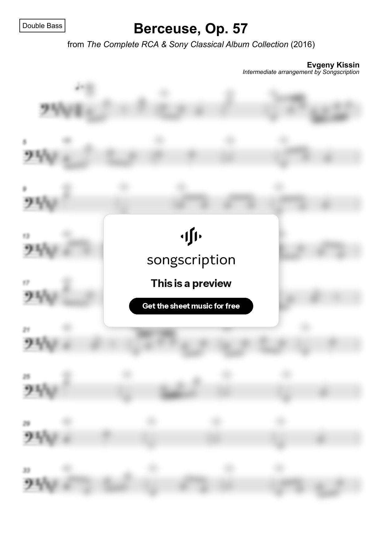 Intermediate Double Bass Sheet Music for "Berceuse, Op. 57" by Evgeny Kissin