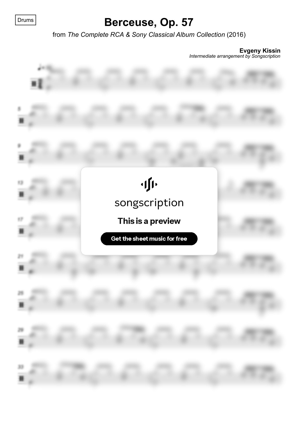 Intermediate Drums Sheet Music for "Berceuse, Op. 57" by Evgeny Kissin