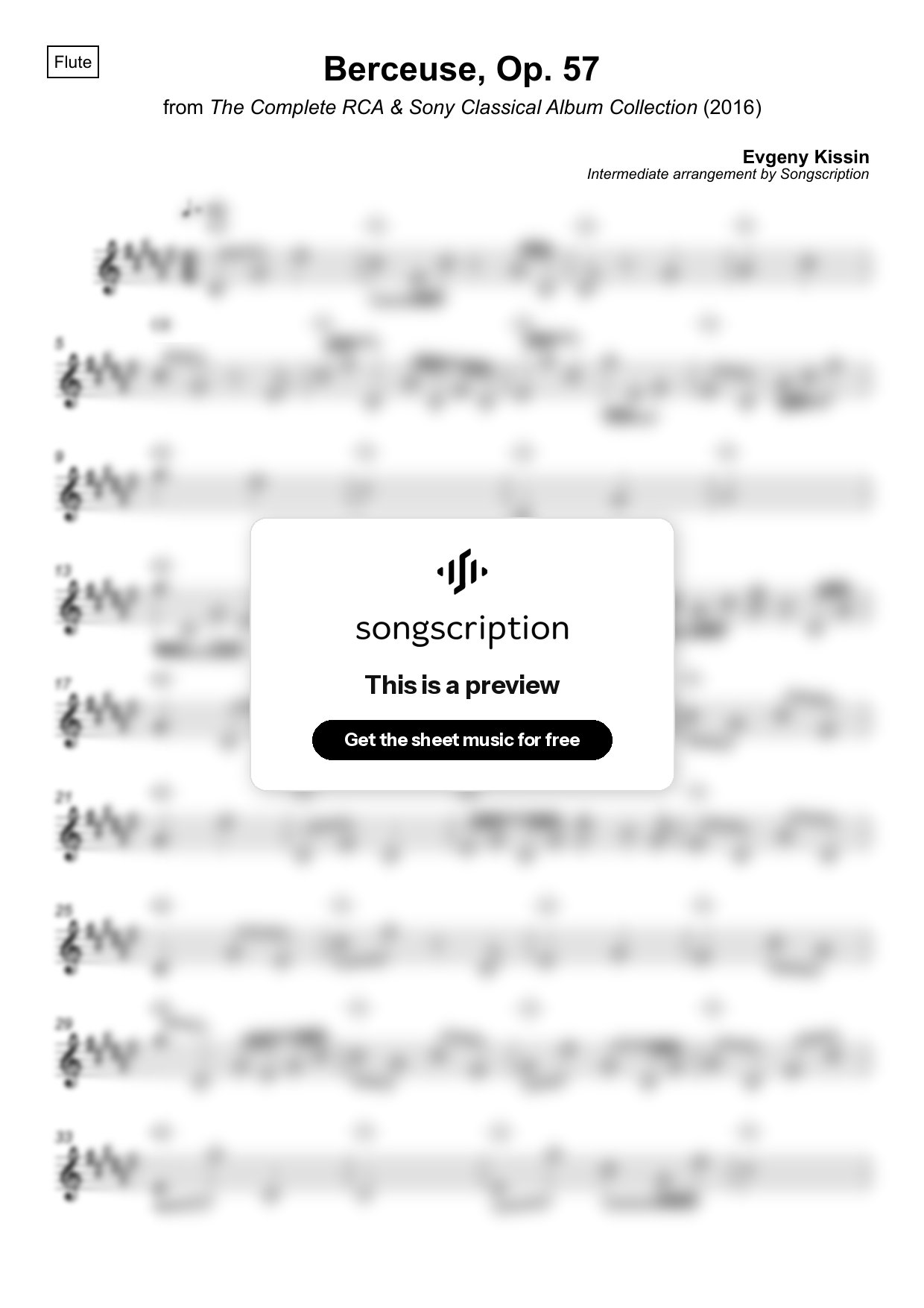 Intermediate Flute Sheet Music for "Berceuse, Op. 57" by Evgeny Kissin