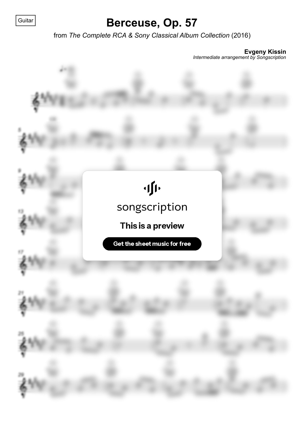 Intermediate Acoustic Guitar Sheet Music for "Berceuse, Op. 57" by Evgeny Kissin