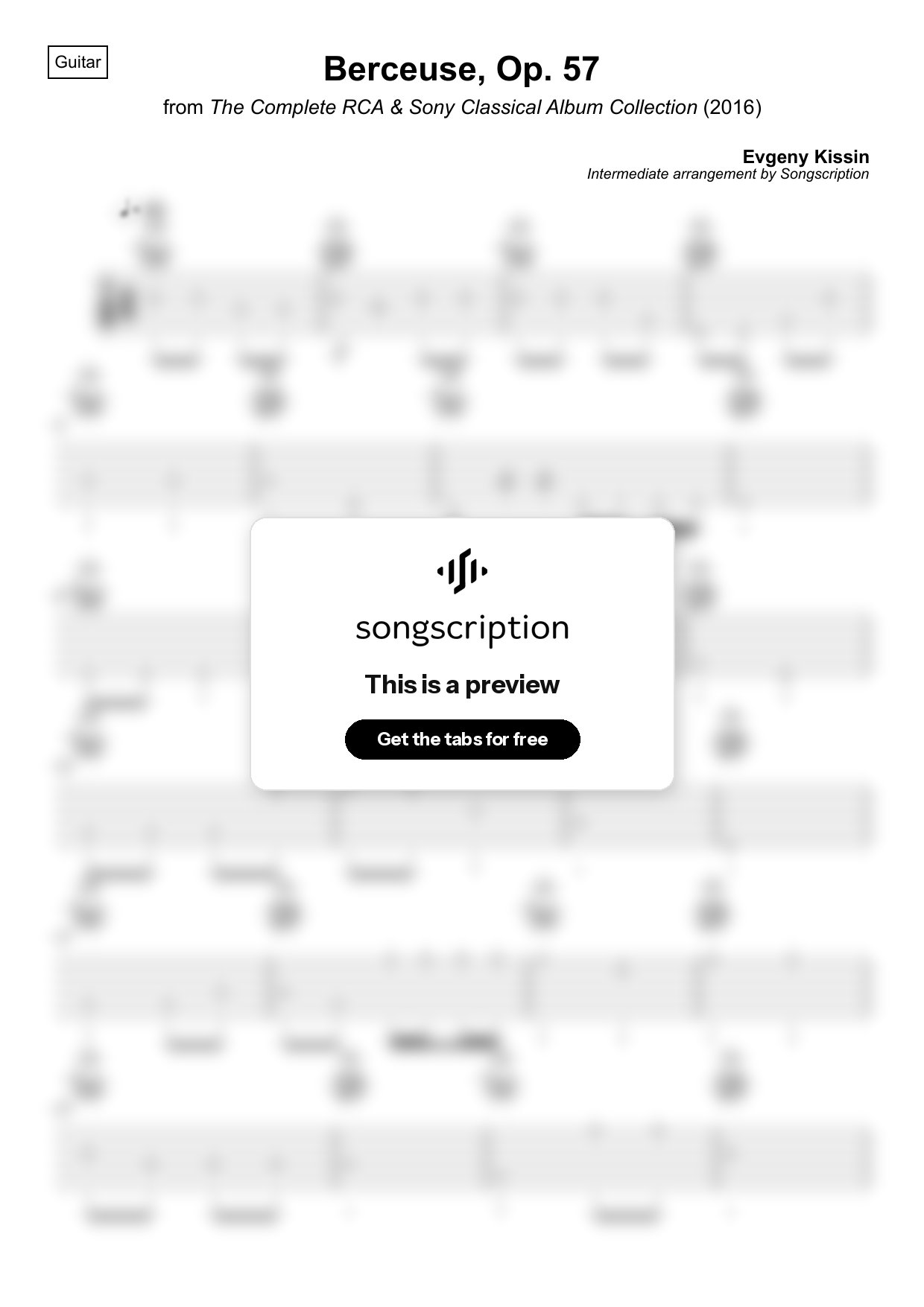 Intermediate Acoustic Guitar Tabs for "Berceuse, Op. 57" by Evgeny Kissin