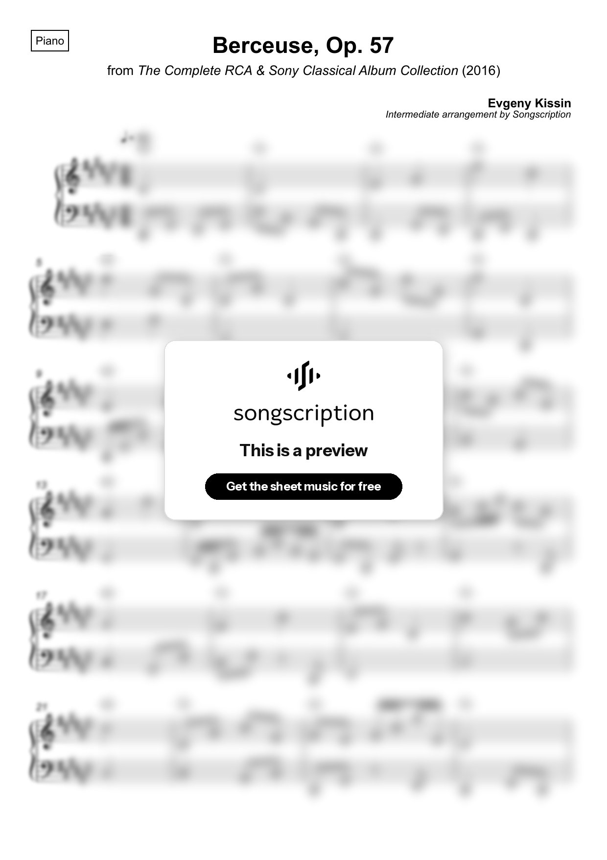 Intermediate Piano Sheet Music for "Berceuse, Op. 57" by Evgeny Kissin