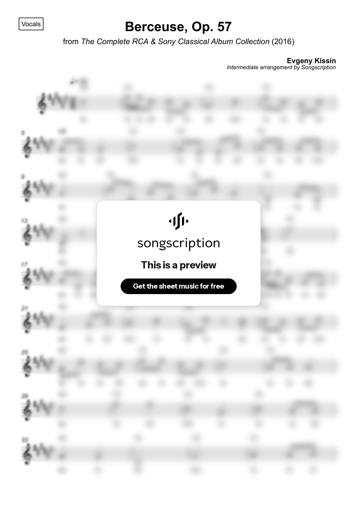 Intermediate Vocals Sheet Music for "Berceuse, Op. 57" by Evgeny Kissin