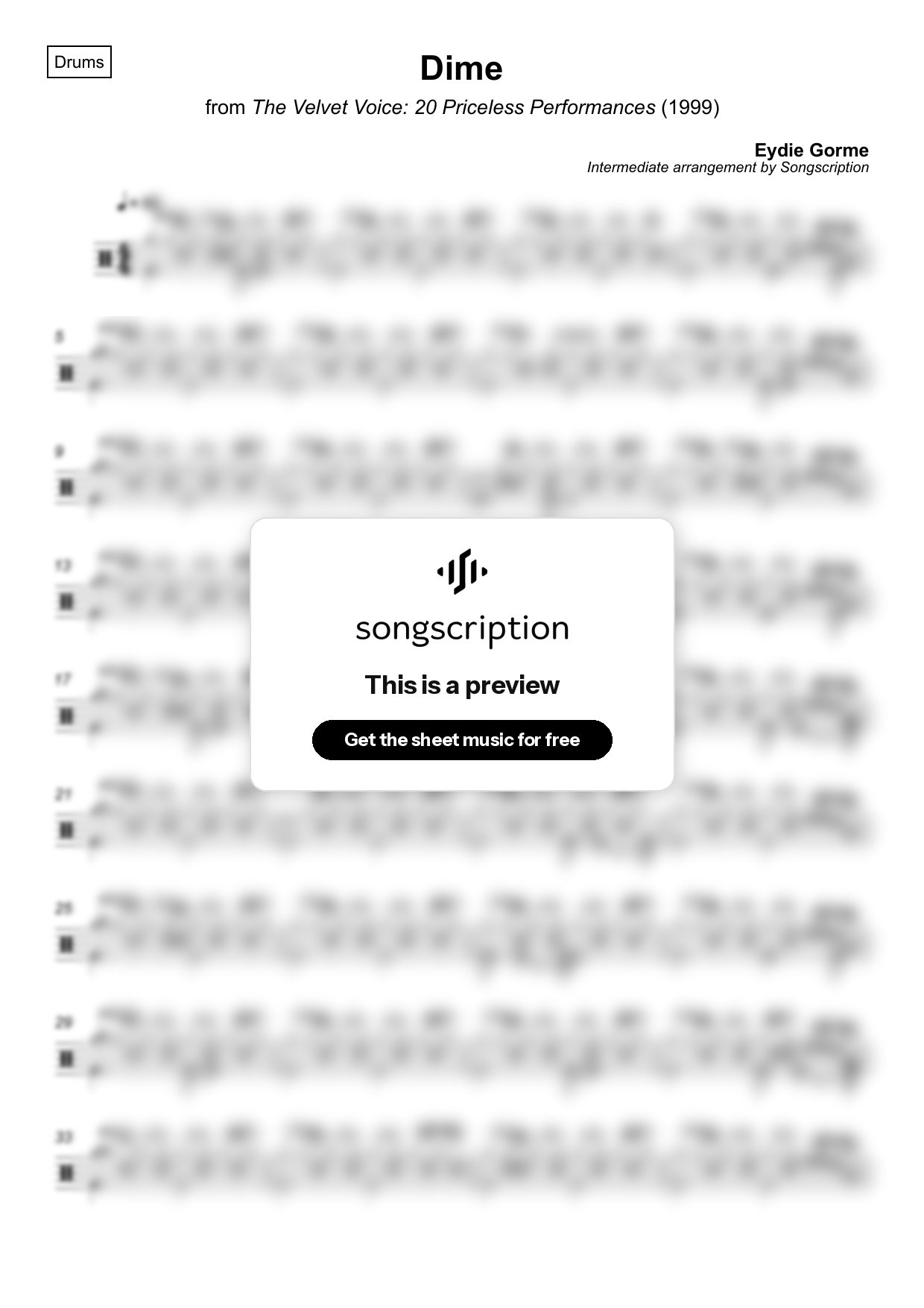 Intermediate Drums Sheet Music for "Dime" by Eydie Gorme