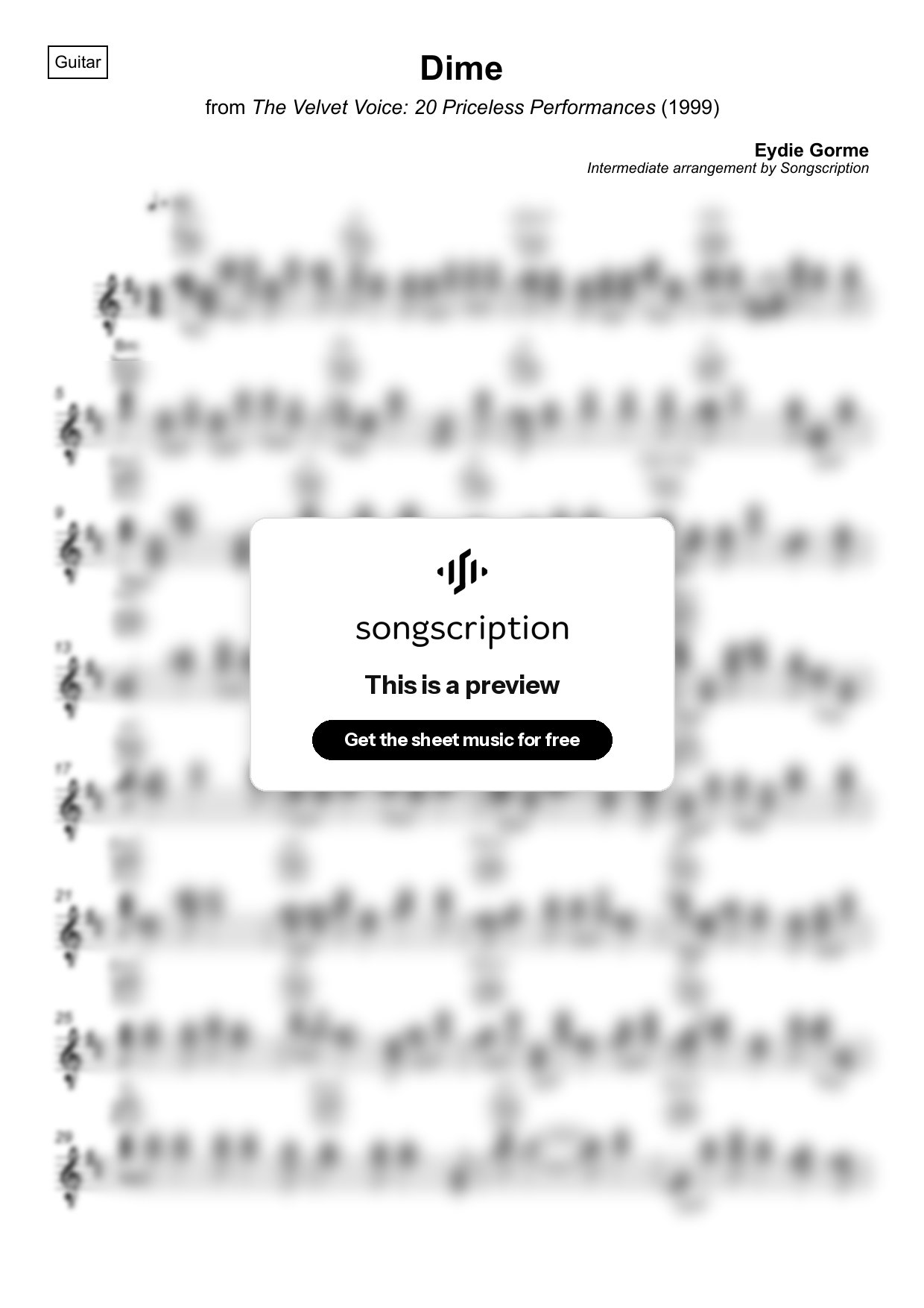 Intermediate Acoustic Guitar Sheet Music for "Dime" by Eydie Gorme