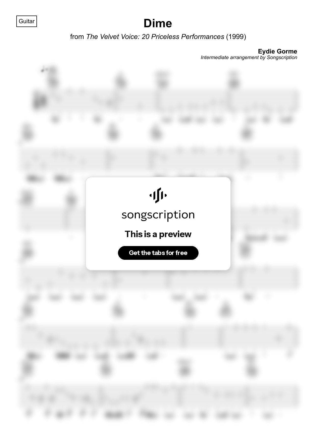 Intermediate Acoustic Guitar Tabs for "Dime" by Eydie Gorme