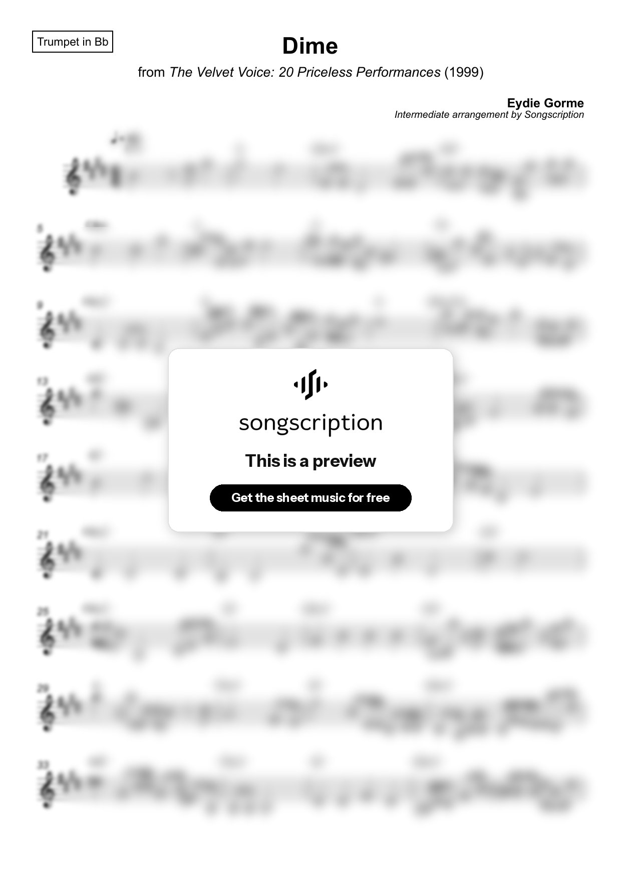 Intermediate Trumpet Sheet Music for "Dime" by Eydie Gorme