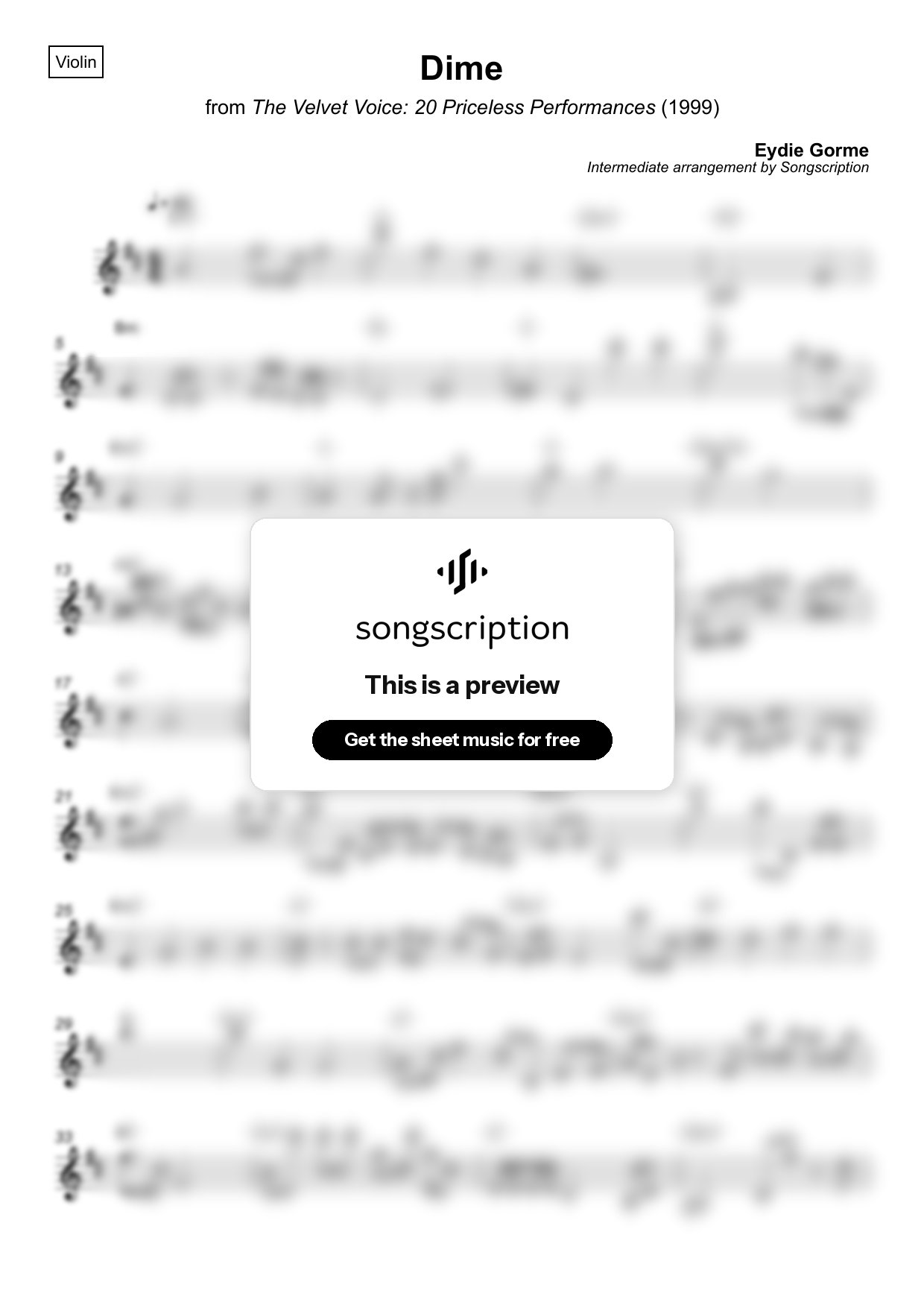 Intermediate Violin Sheet Music for "Dime" by Eydie Gorme