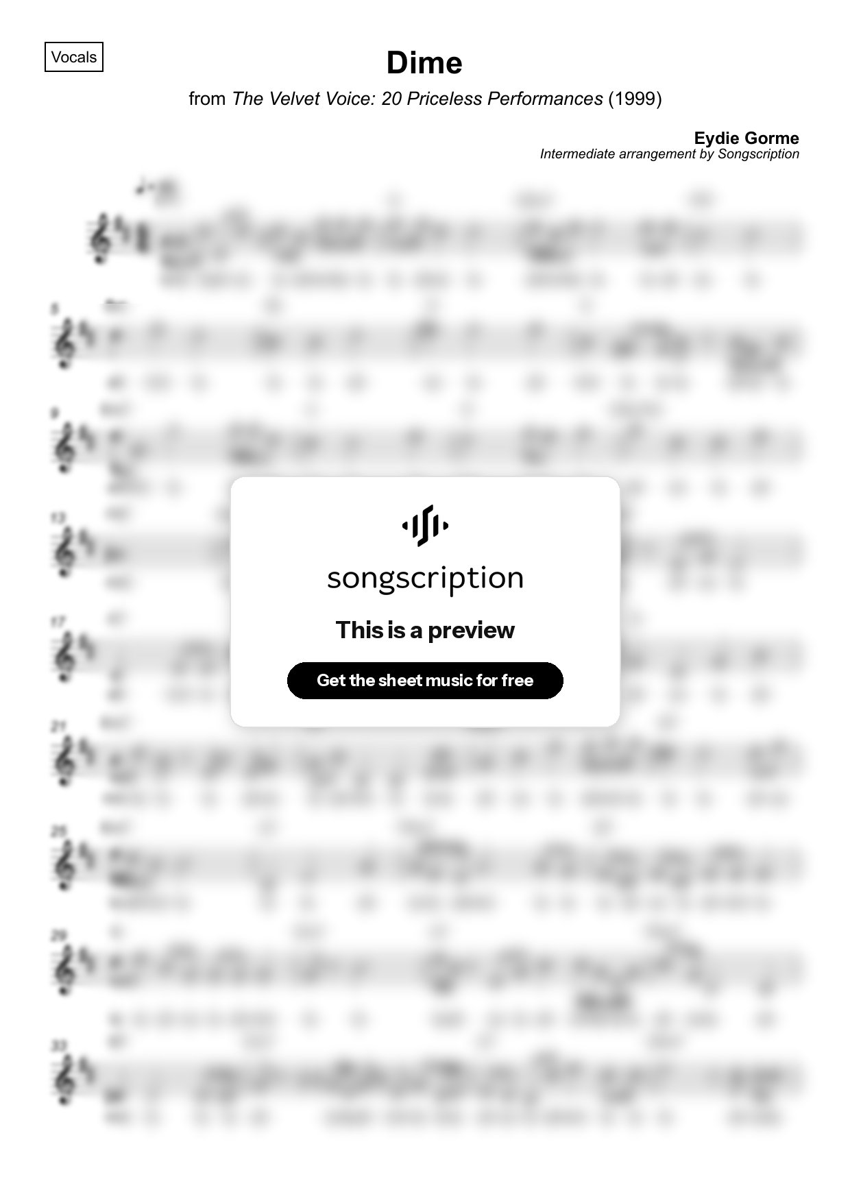 Intermediate Vocals Sheet Music for "Dime" by Eydie Gorme