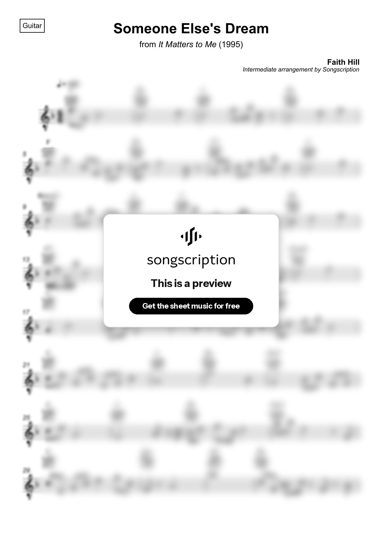 Intermediate Acoustic Guitar Sheet Music for "Someone Else's Dream" by Faith Hill