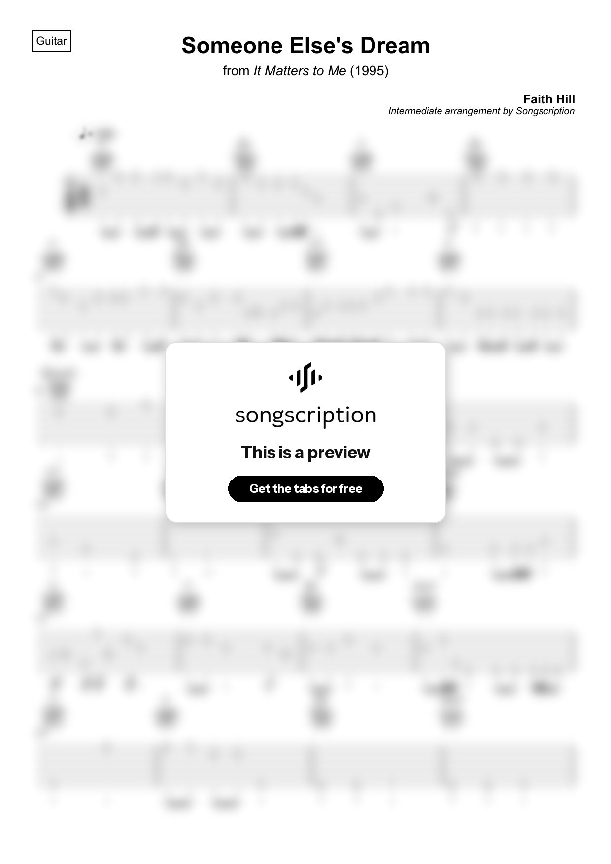 Intermediate Acoustic Guitar Tabs for "Someone Else's Dream" by Faith Hill