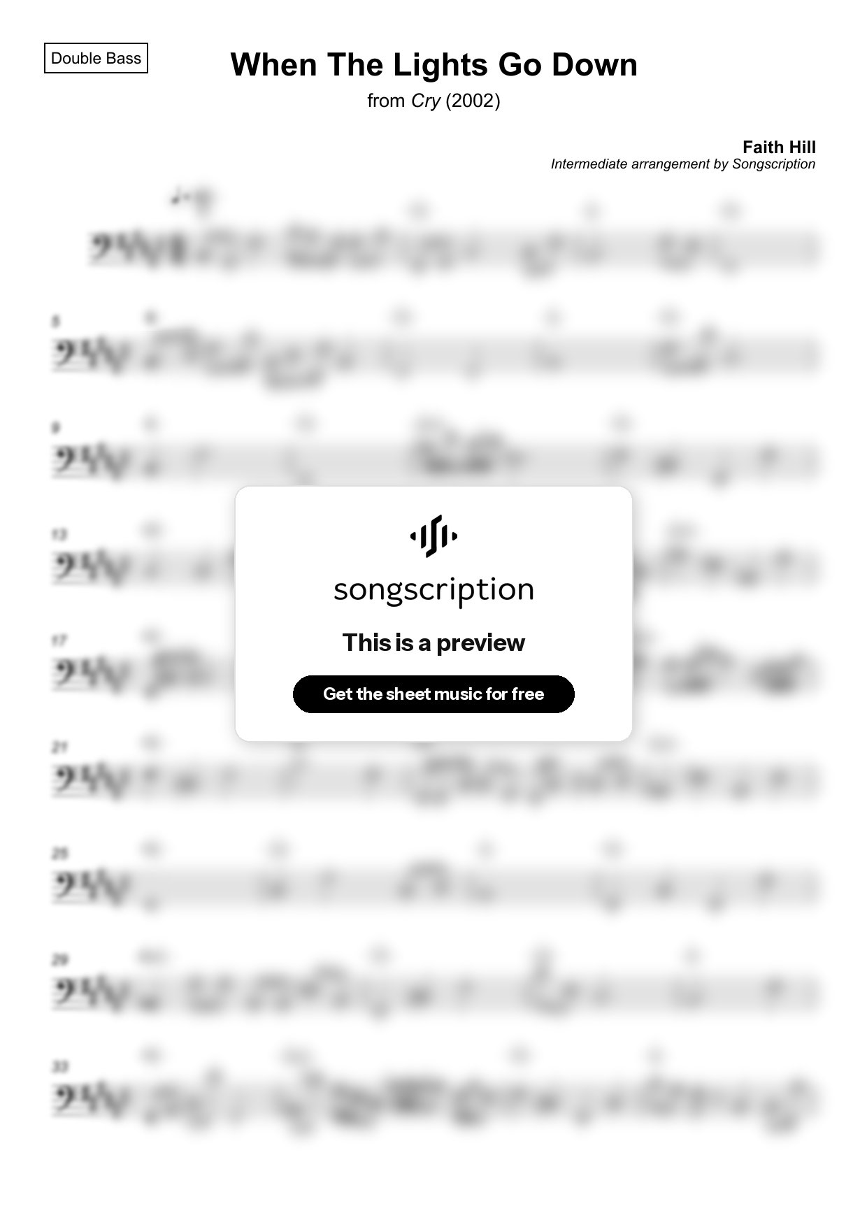 Intermediate Double Bass Sheet Music for "When The Lights Go Down" by Faith Hill