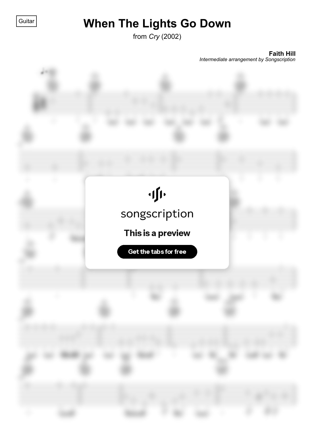 Intermediate Acoustic Guitar Tabs for "When The Lights Go Down" by Faith Hill