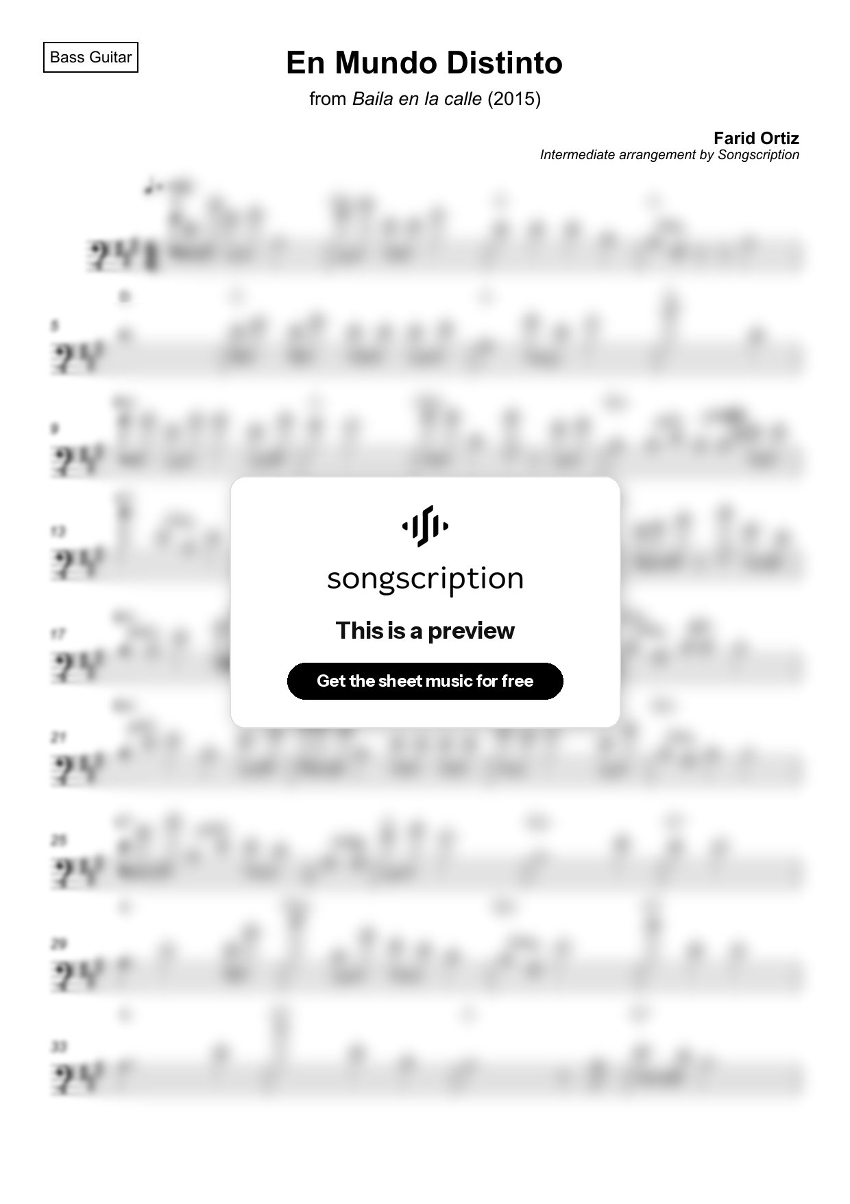 Intermediate Bass Guitar Sheet Music for "En Mundo Distinto" by Farid Ortiz