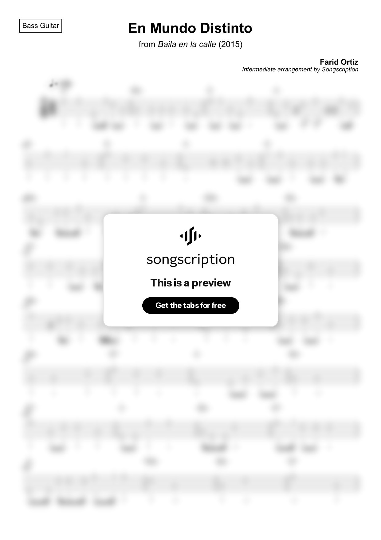 Intermediate Bass Guitar Tabs for "En Mundo Distinto" by Farid Ortiz
