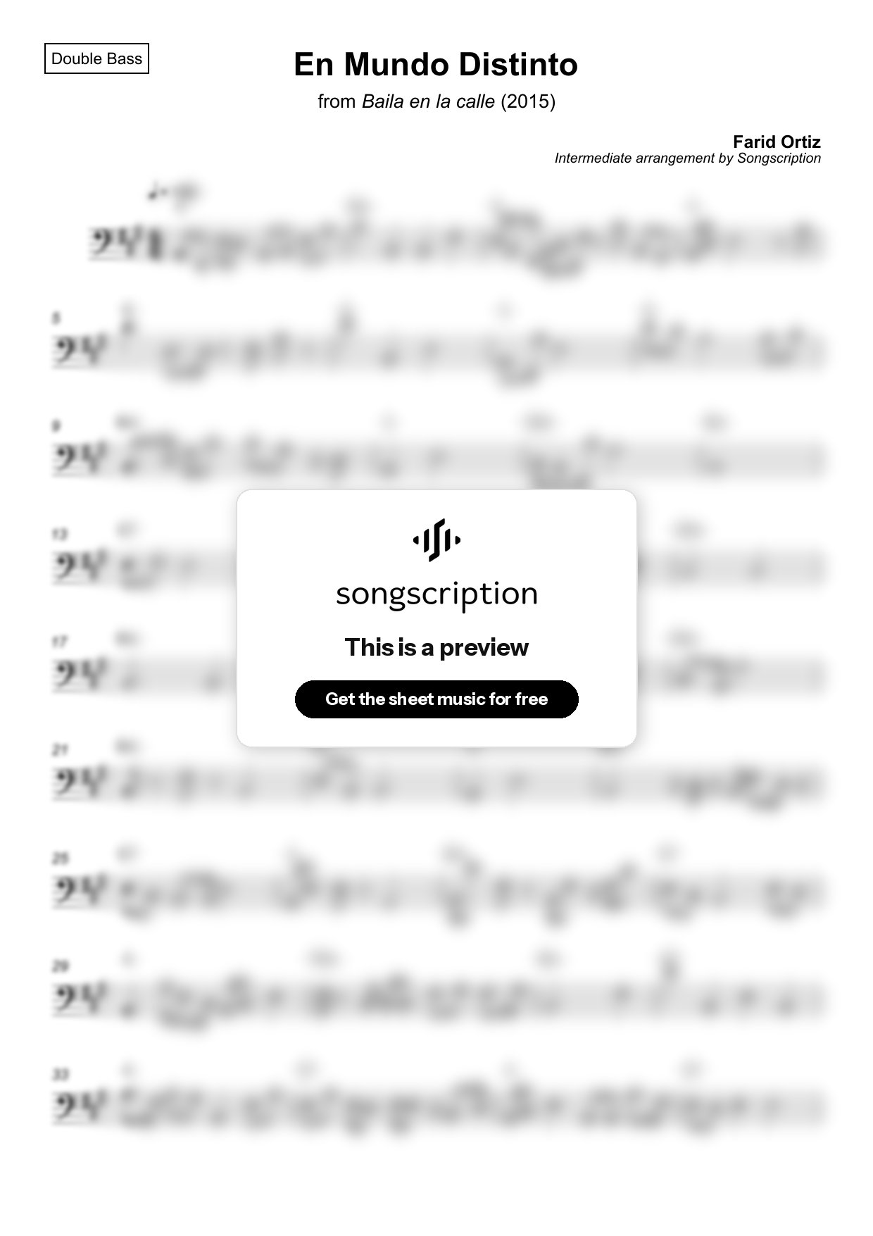 Intermediate Double Bass Sheet Music for "En Mundo Distinto" by Farid Ortiz