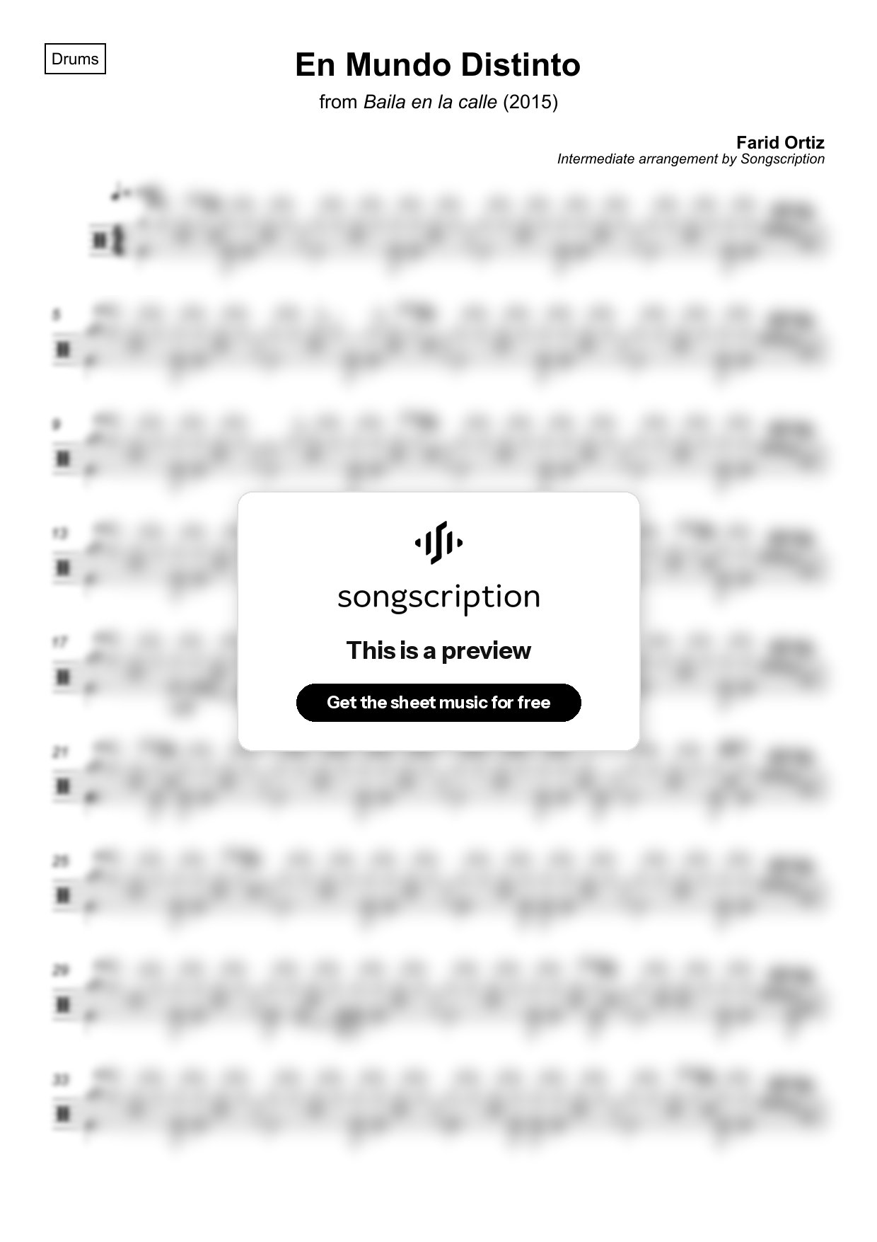 Intermediate Drums Sheet Music for "En Mundo Distinto" by Farid Ortiz
