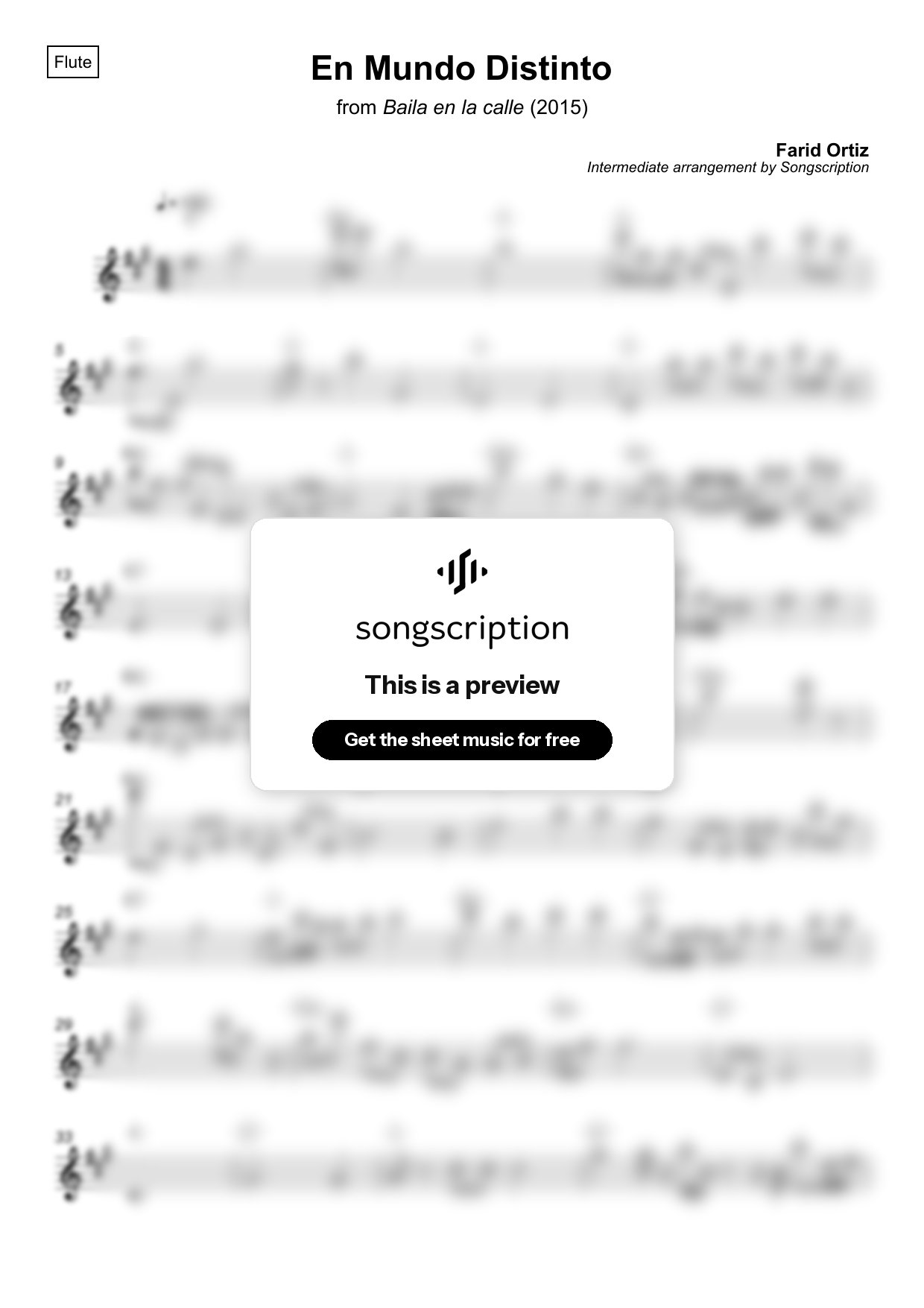 Intermediate Flute Sheet Music for "En Mundo Distinto" by Farid Ortiz