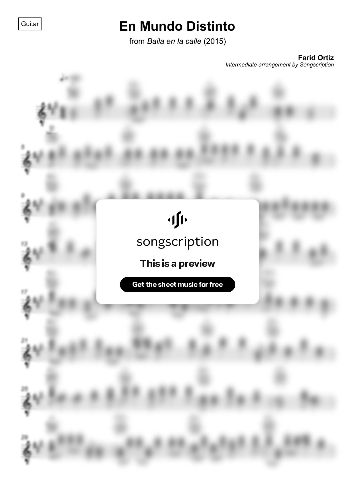 Intermediate Acoustic Guitar Sheet Music for "En Mundo Distinto" by Farid Ortiz