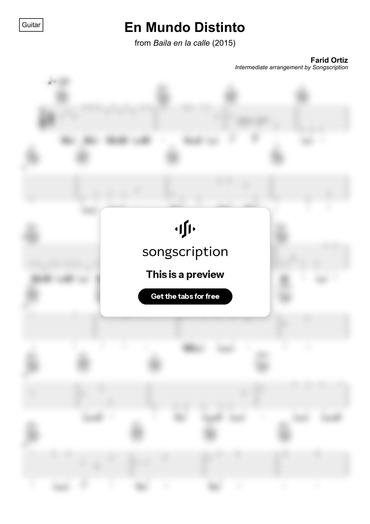 Intermediate Acoustic Guitar Tabs for "En Mundo Distinto" by Farid Ortiz