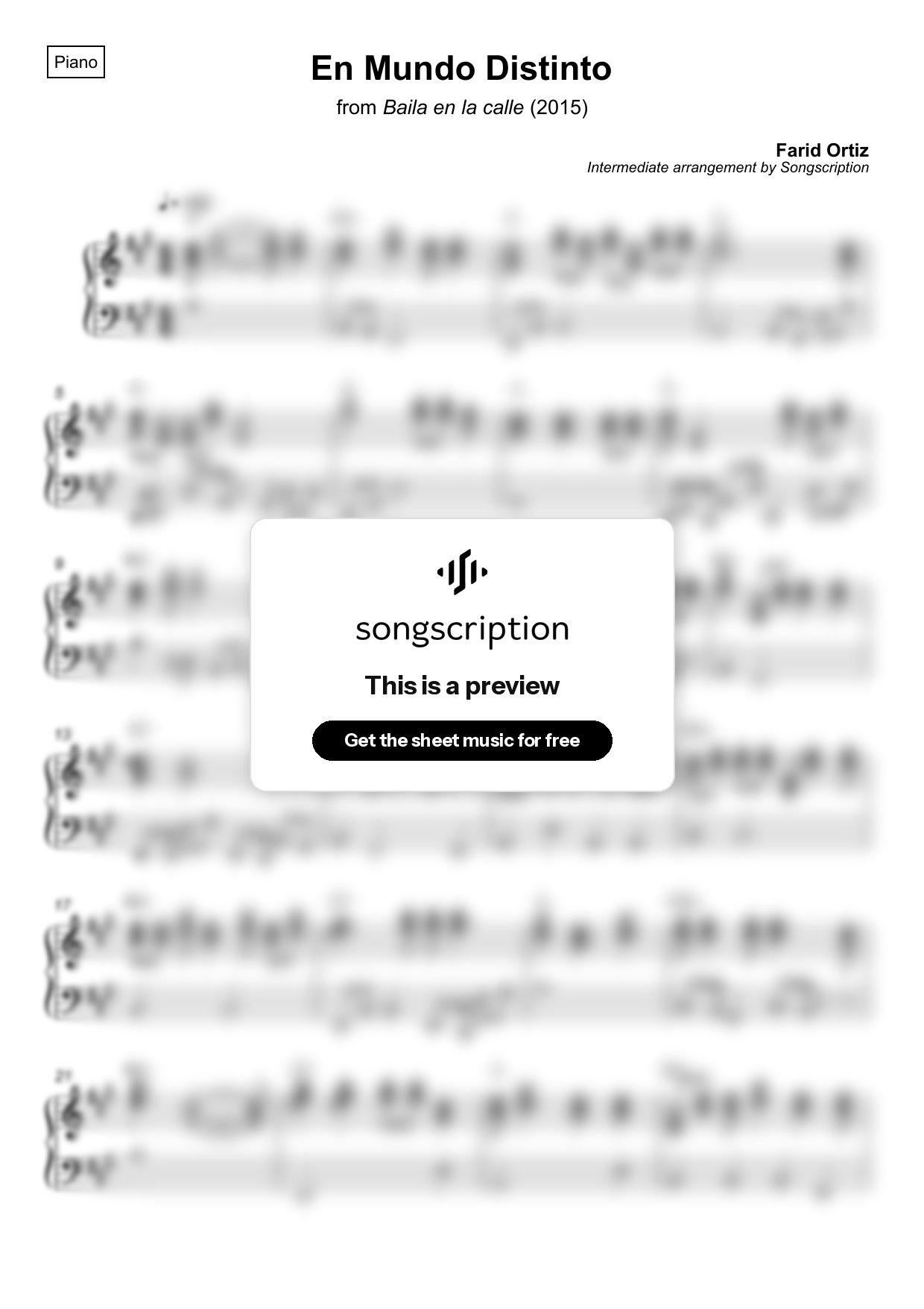 Intermediate Piano Sheet Music for "En Mundo Distinto" by Farid Ortiz