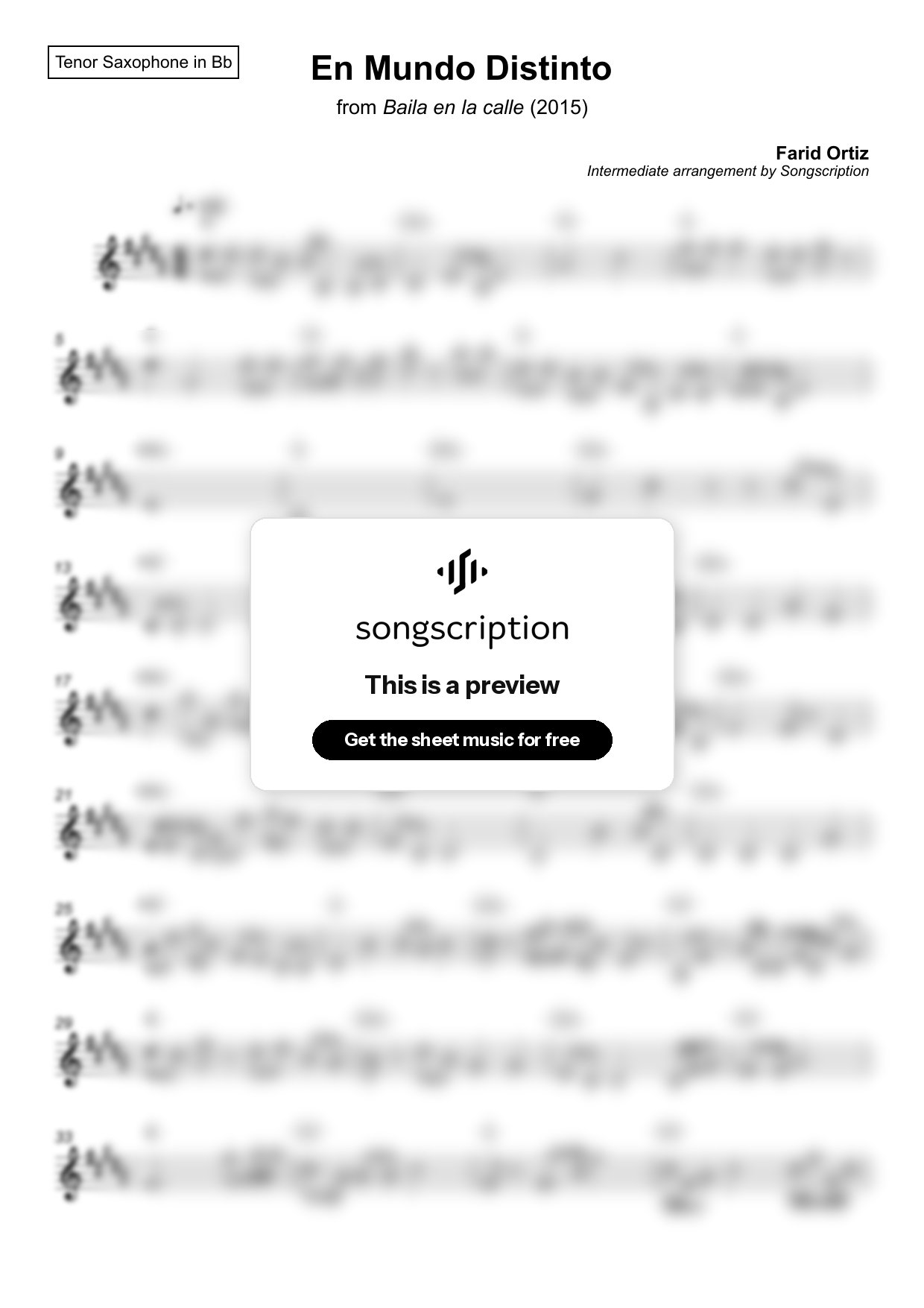 Intermediate Tenor Sax Sheet Music for "En Mundo Distinto" by Farid Ortiz