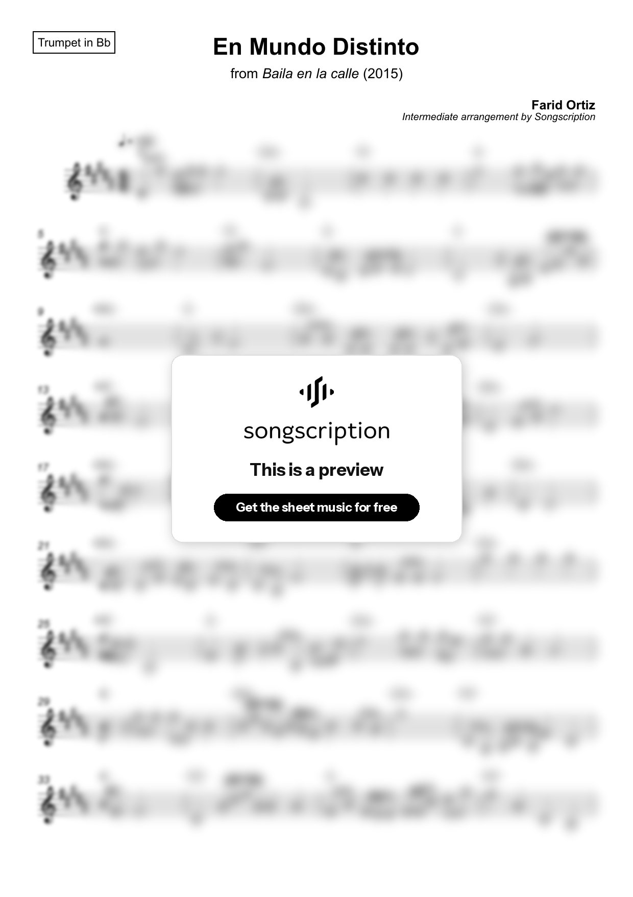 Intermediate Trumpet Sheet Music for "En Mundo Distinto" by Farid Ortiz