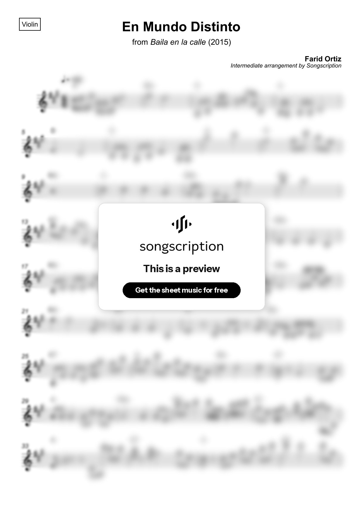 Intermediate Violin Sheet Music for "En Mundo Distinto" by Farid Ortiz