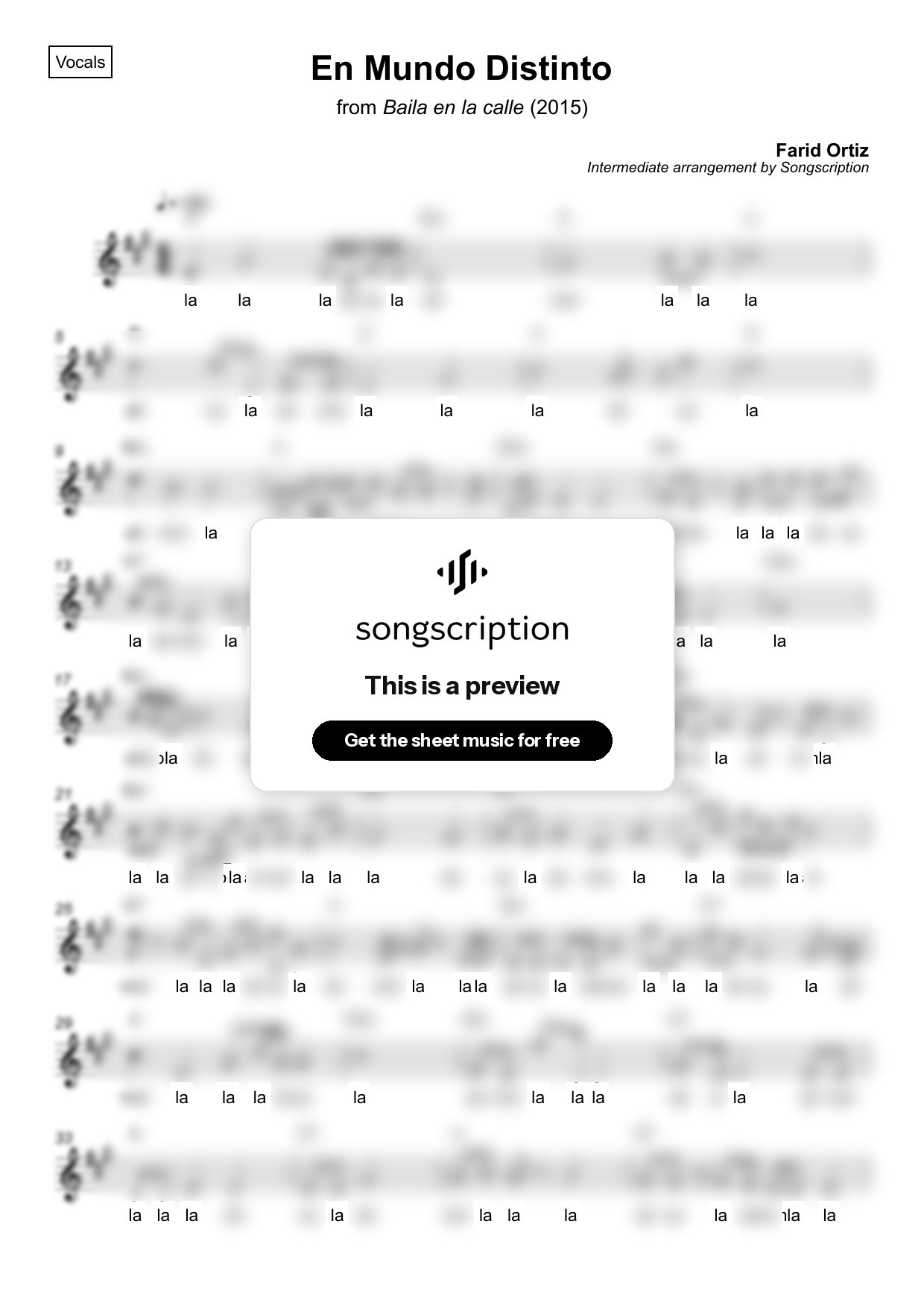 Intermediate Vocals Sheet Music for "En Mundo Distinto" by Farid Ortiz