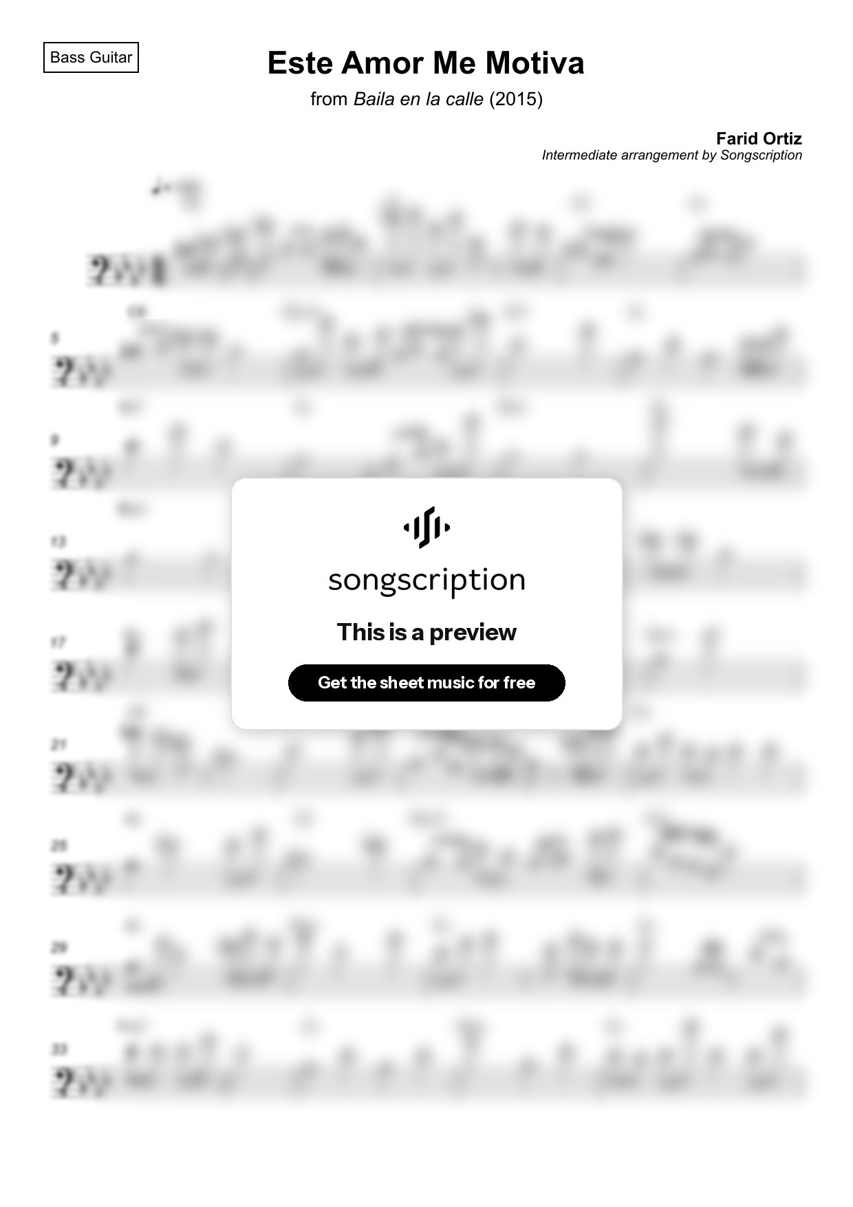 Intermediate Bass Guitar Sheet Music for "Este Amor Me Motiva" by Farid Ortiz