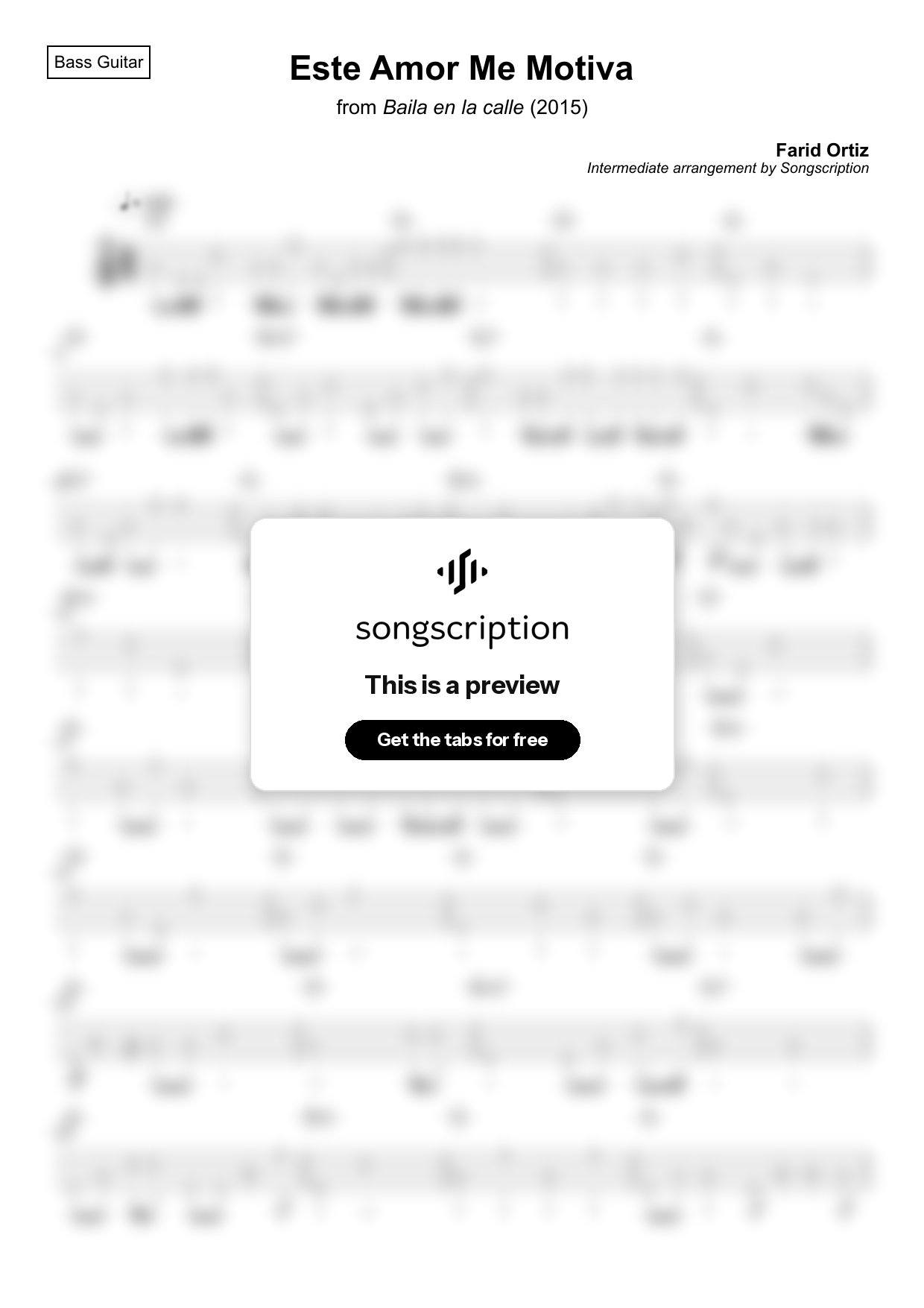Intermediate Bass Guitar Tabs for "Este Amor Me Motiva" by Farid Ortiz