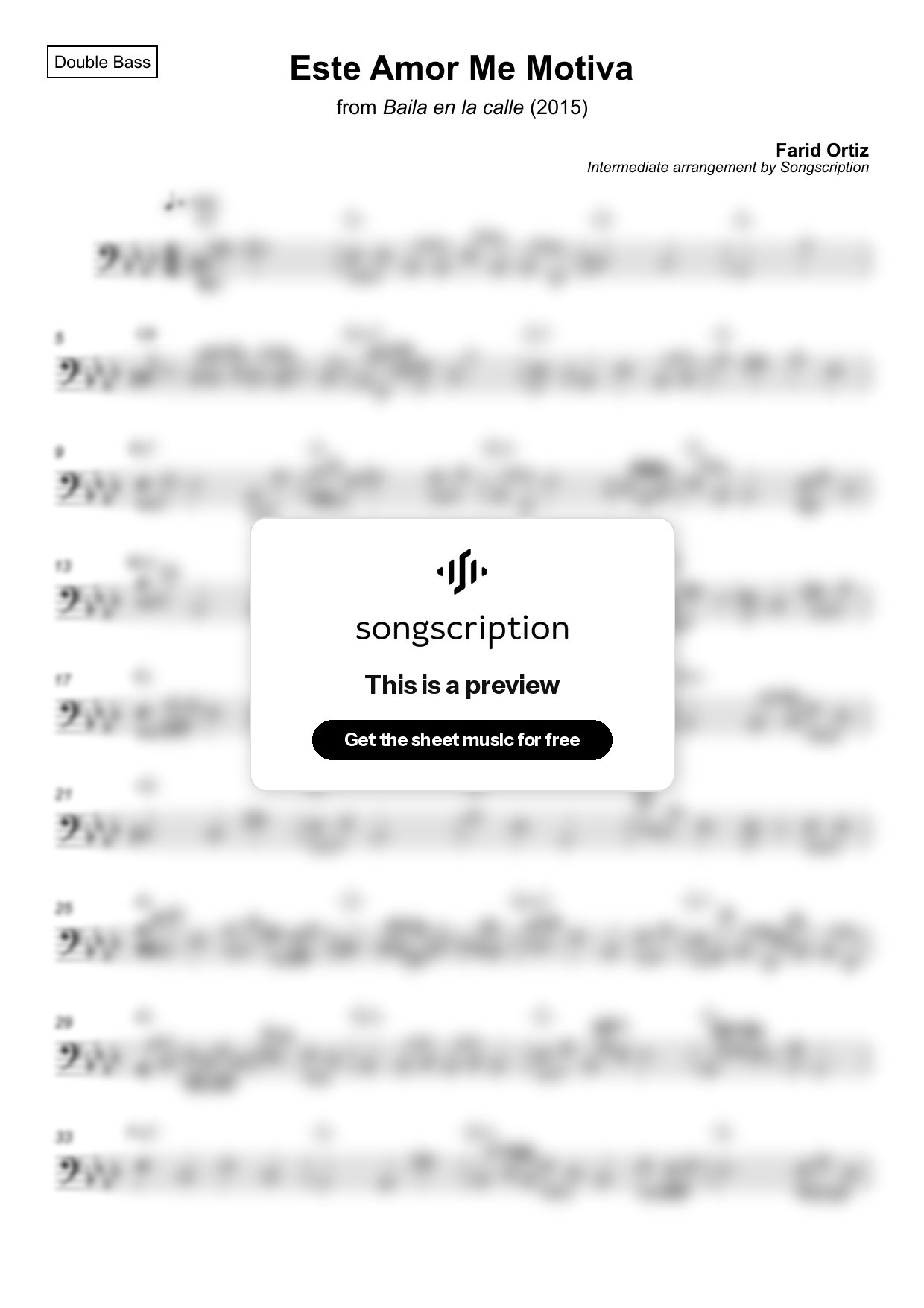 Intermediate Double Bass Sheet Music for "Este Amor Me Motiva" by Farid Ortiz