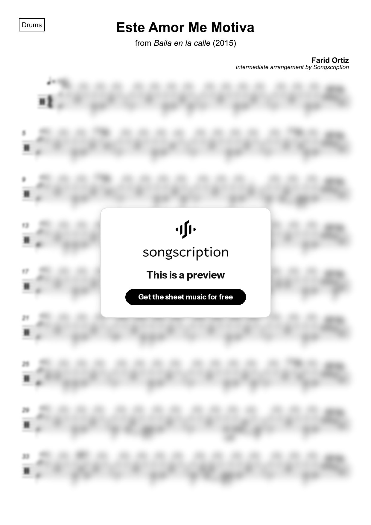 Intermediate Drums Sheet Music for "Este Amor Me Motiva" by Farid Ortiz