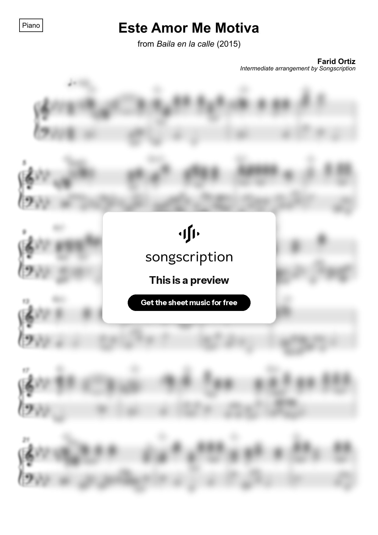 Intermediate Piano Sheet Music for "Este Amor Me Motiva" by Farid Ortiz