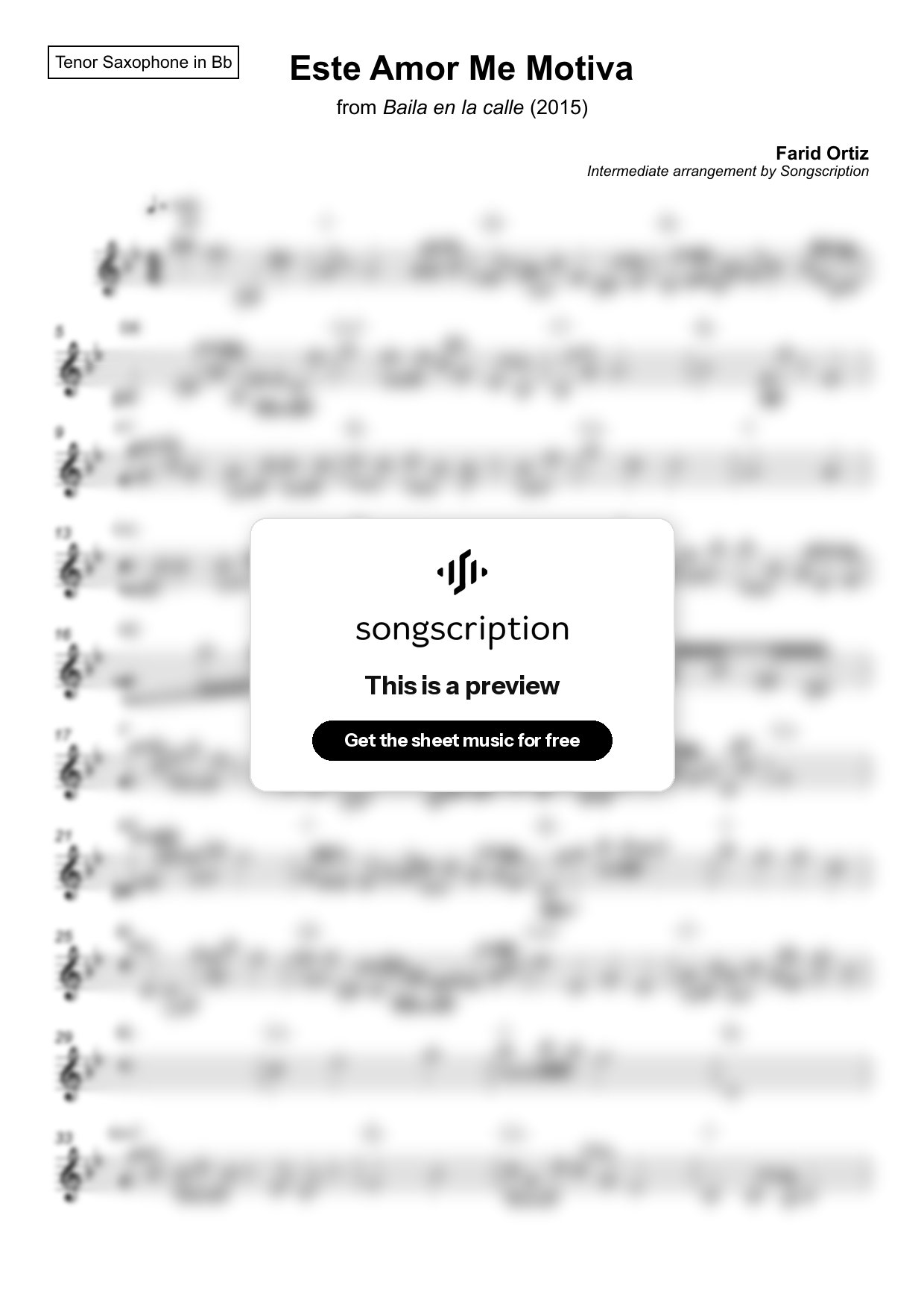 Intermediate Tenor Sax Sheet Music for "Este Amor Me Motiva" by Farid Ortiz