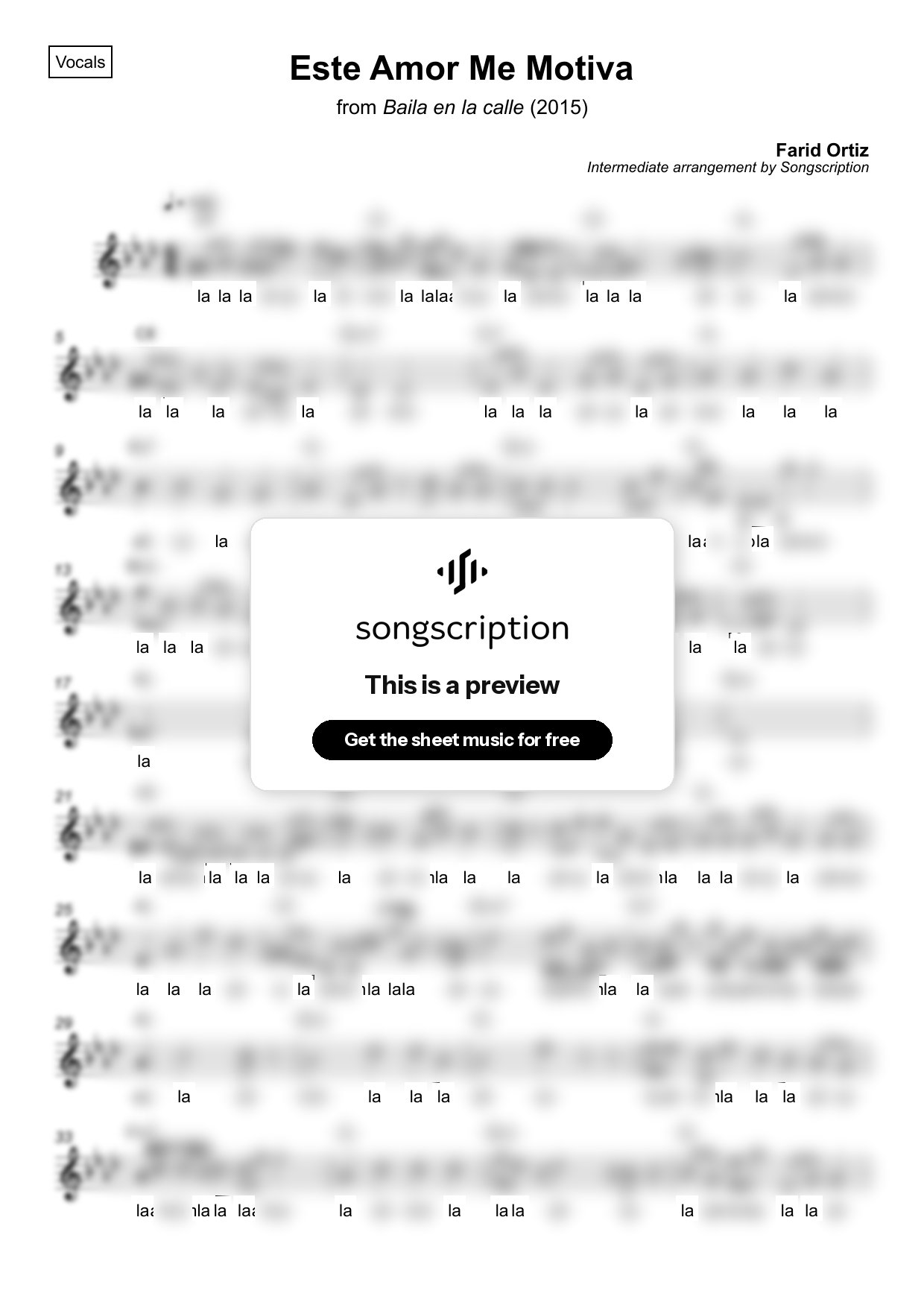 Intermediate Vocals Sheet Music for "Este Amor Me Motiva" by Farid Ortiz