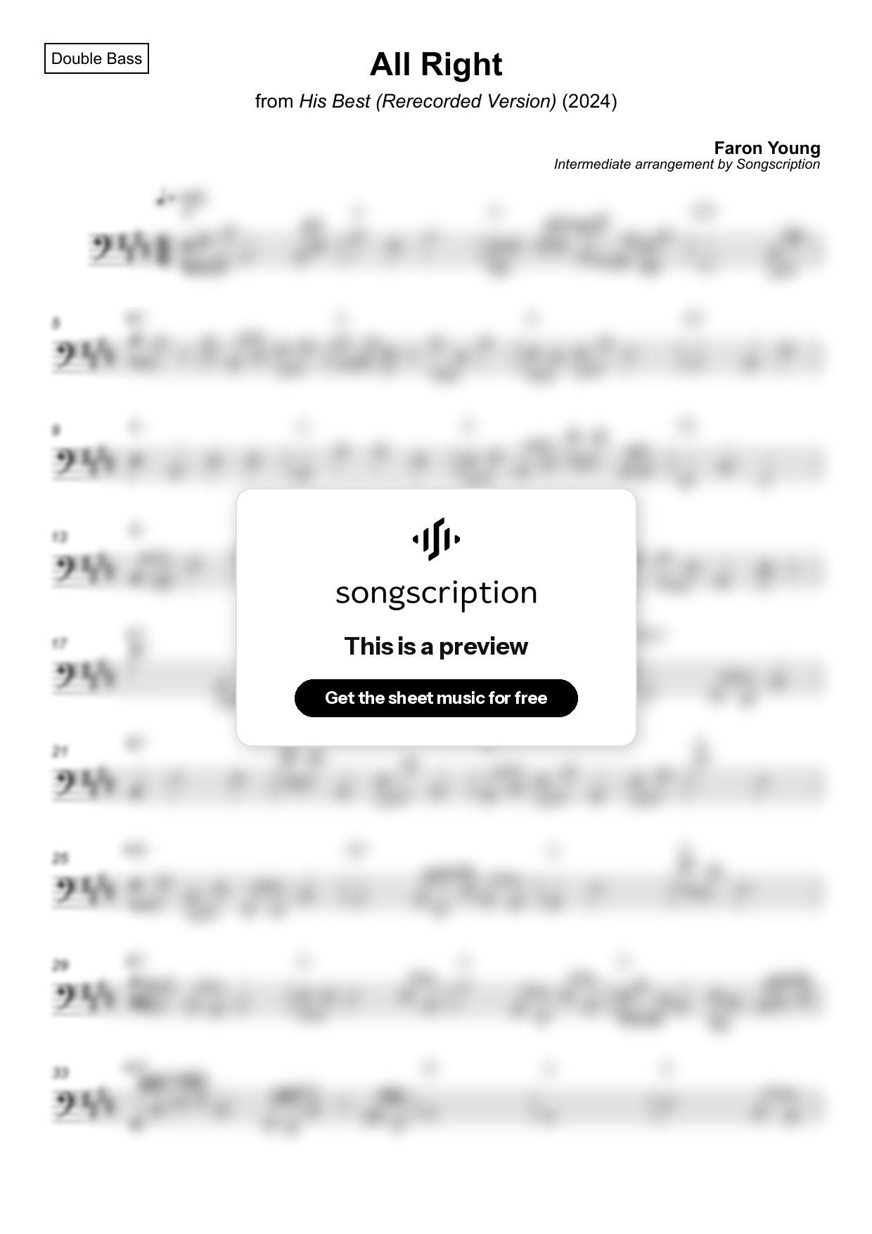 Intermediate Double Bass Sheet Music for "All Right" by Faron Young